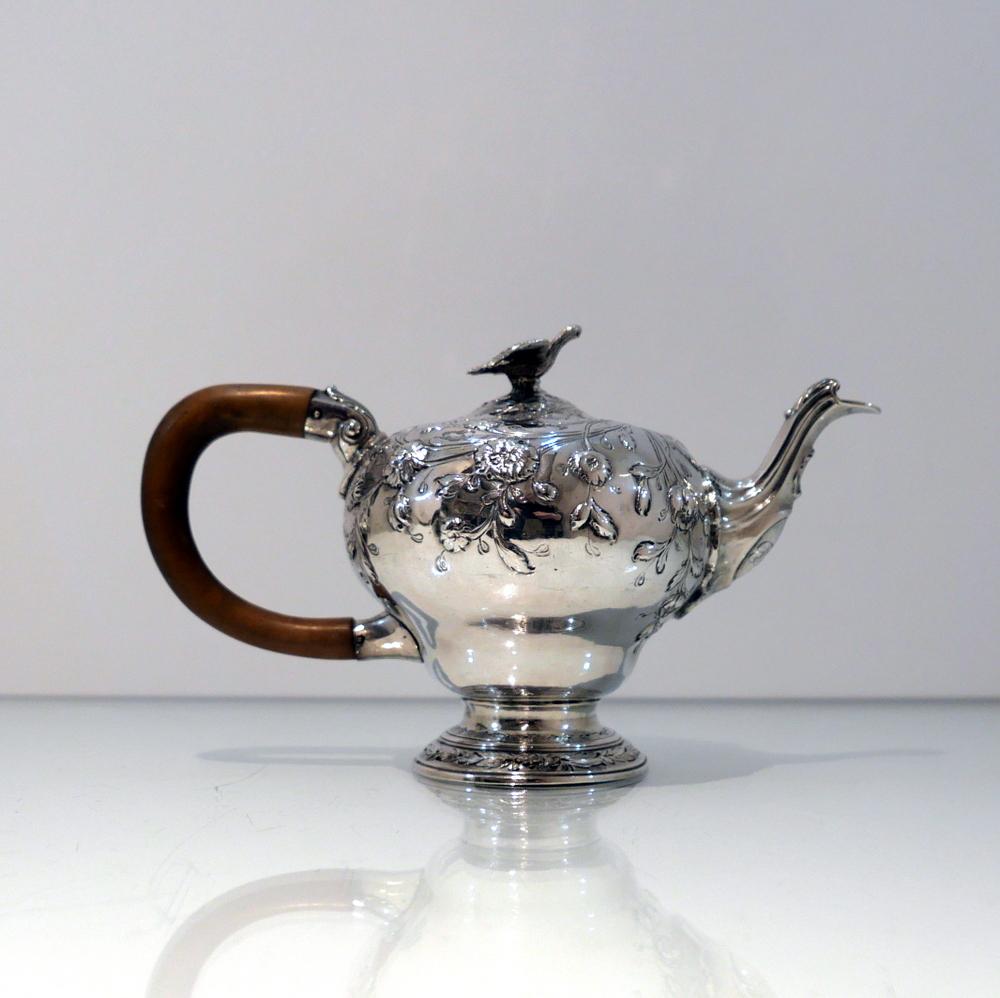British George III Sterling Silver Rococo Teapot London 1763 William & Robert Peaston For Sale