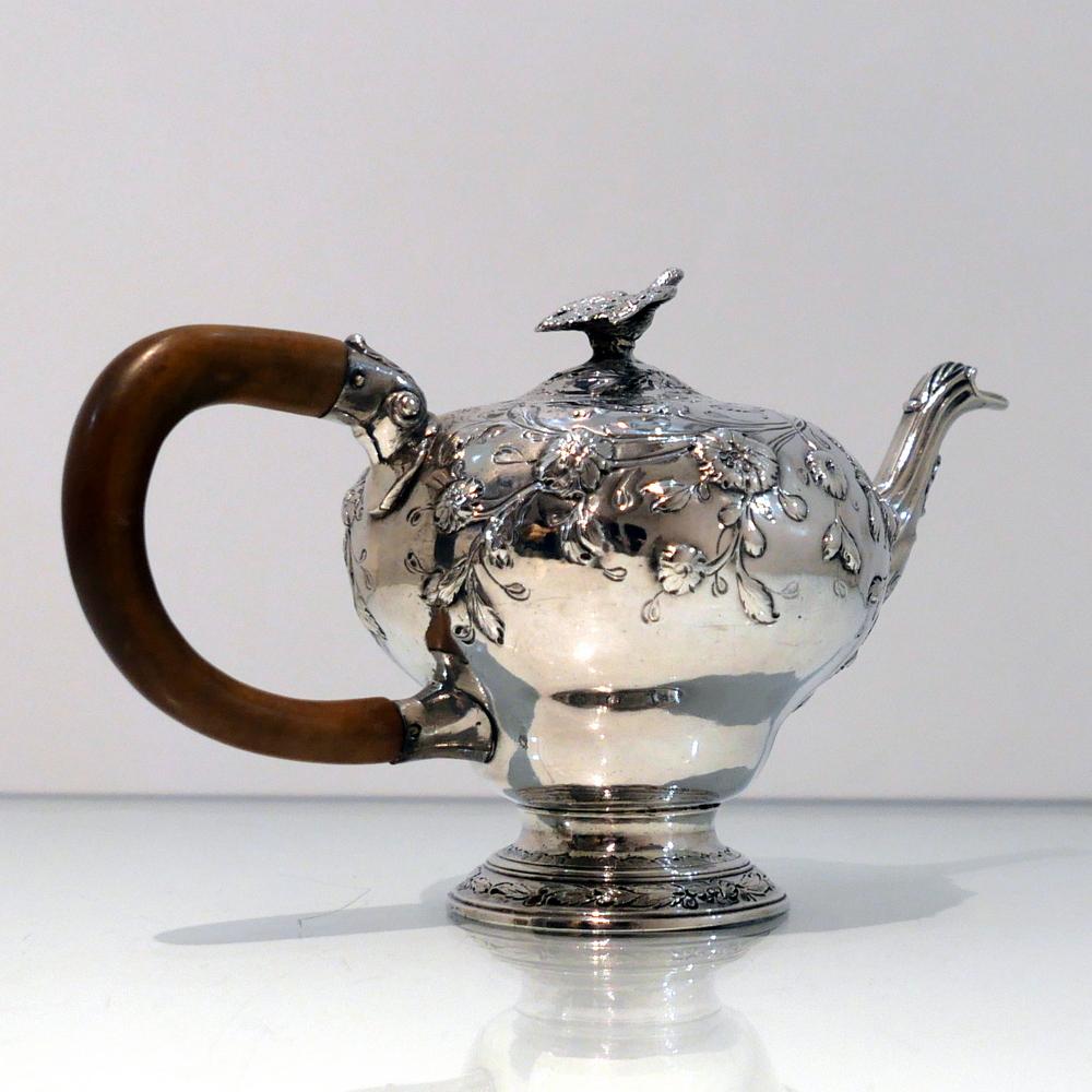 Mid-18th Century George III Sterling Silver Rococo Teapot London 1763 William & Robert Peaston For Sale