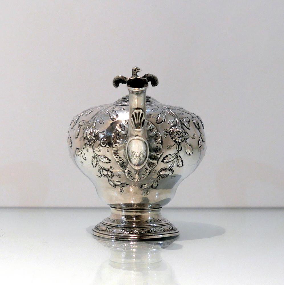George III Sterling Silver Rococo Teapot London 1763 William & Robert Peaston For Sale 2