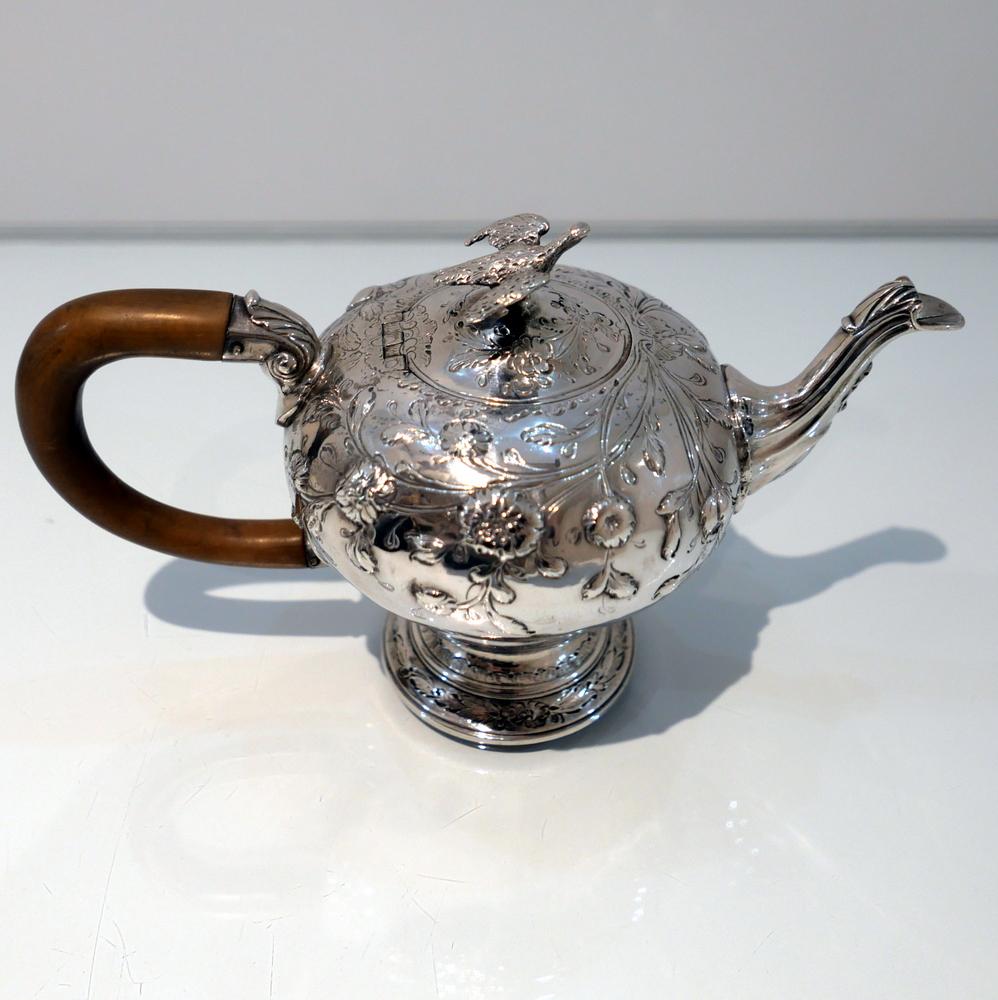 George III Sterling Silver Rococo Teapot London 1763 William & Robert Peaston For Sale 3