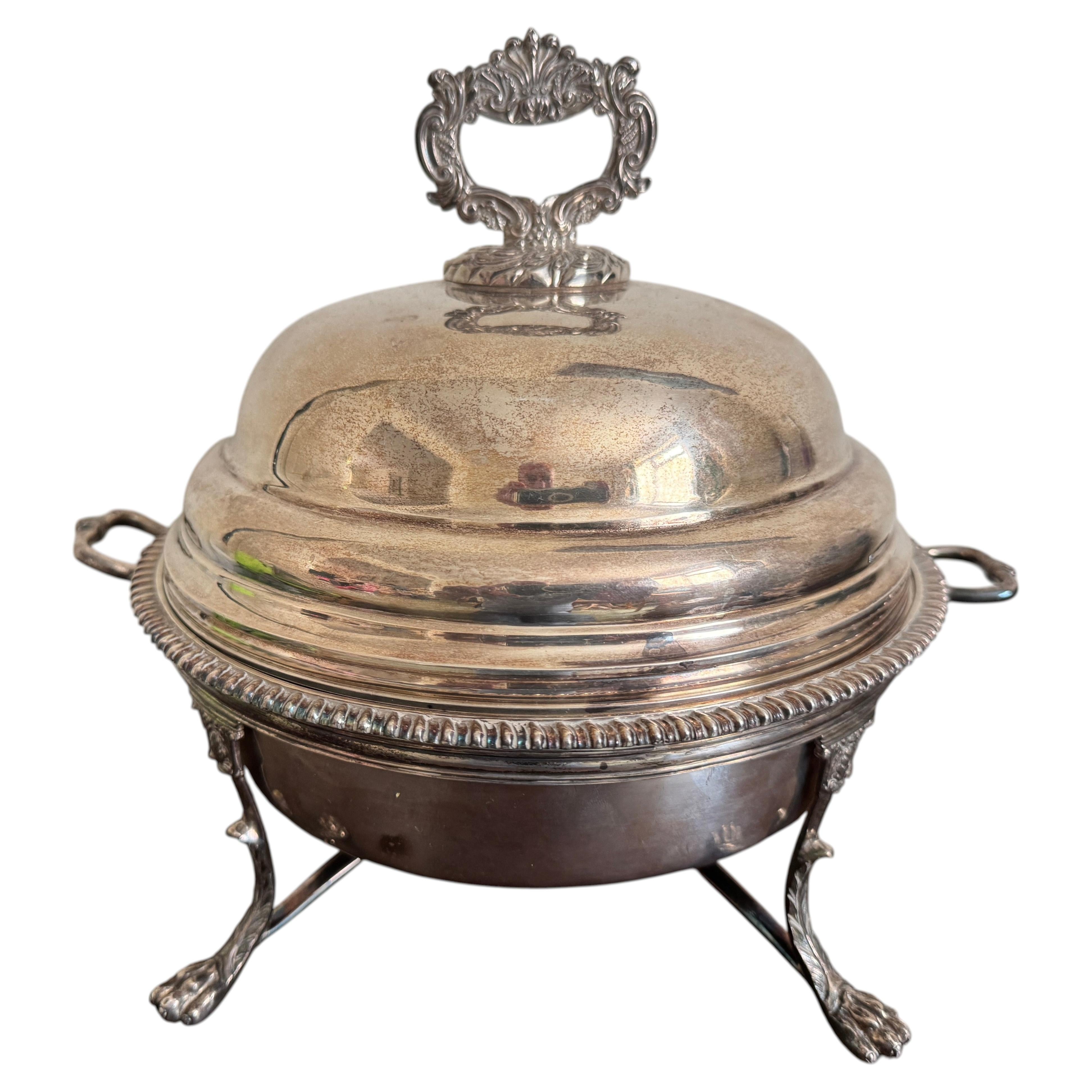 George III Sterling Silver Supper Dish, Cover & Lampstand, London 1818 For Sale