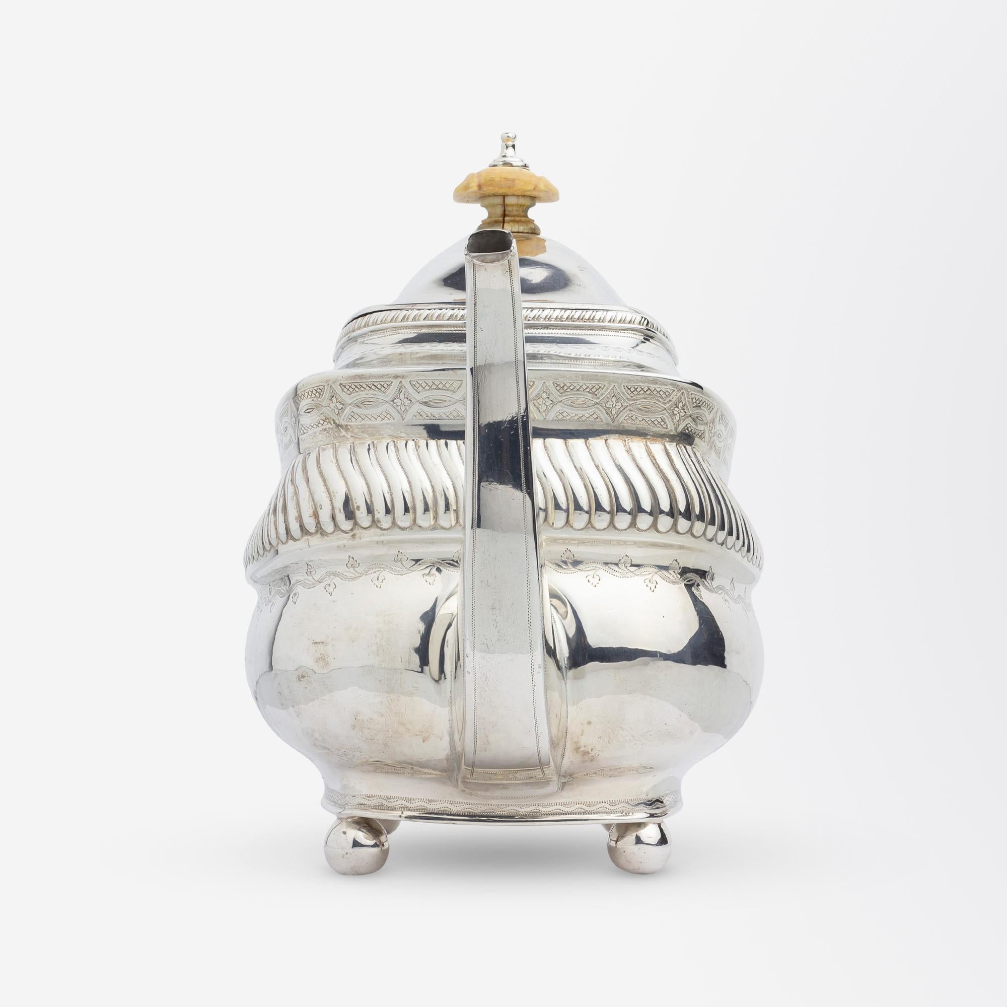 Women's or Men's George III Sterling Silver Teapot by Peter and William Bateman with Bone Finial For Sale