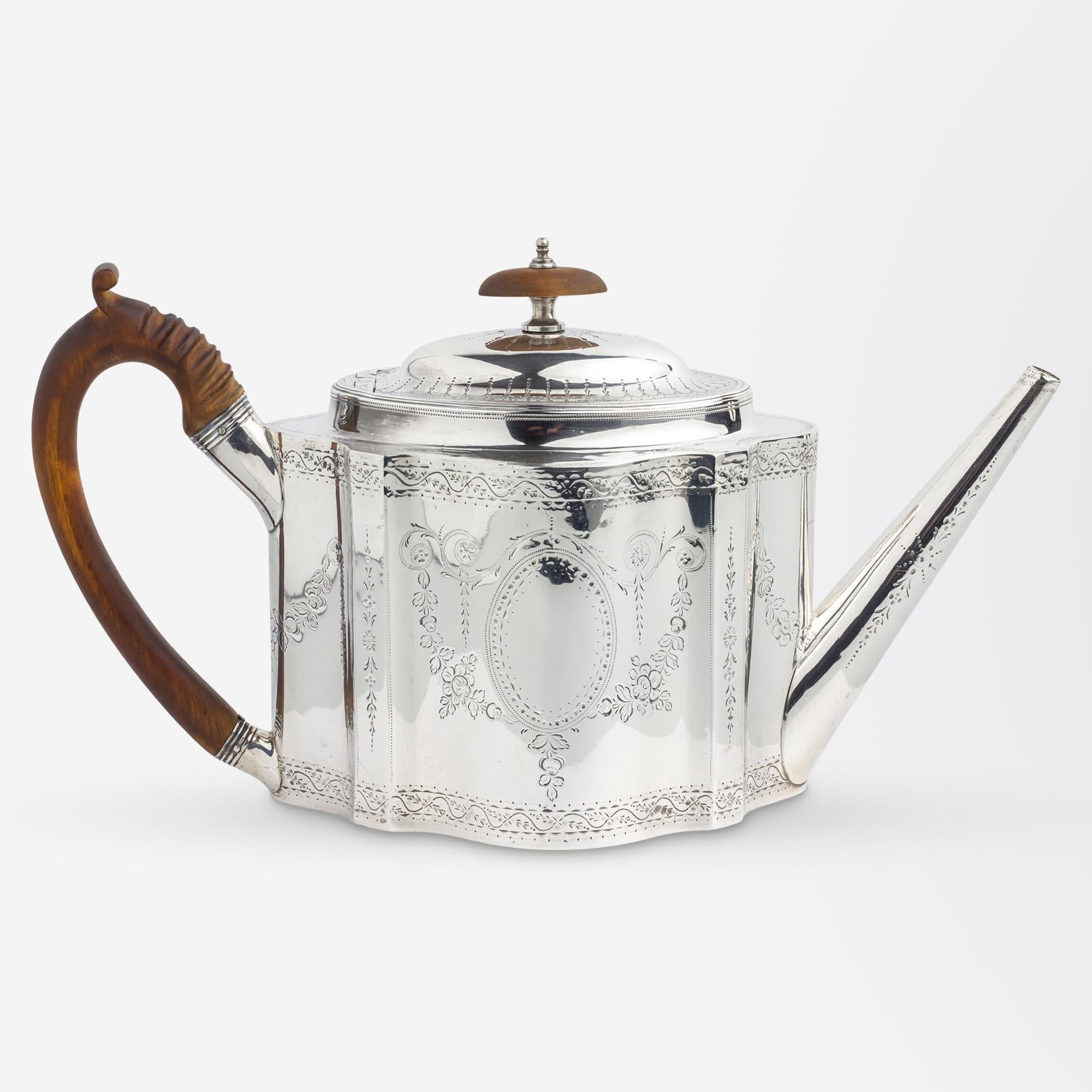 Women's or Men's George III Sterling Silver Teapot with Timber Handle by Peter & Jonathan Bateman