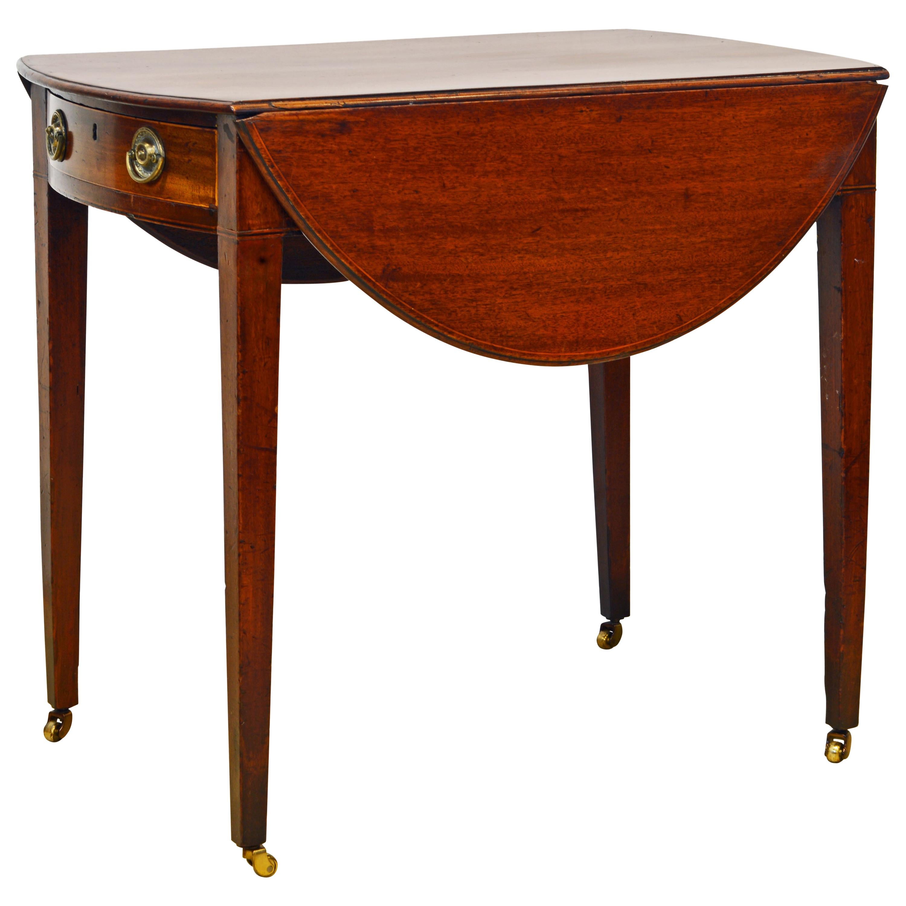 George III String Inlaid Mahogany Oval One-Drawer Pembroke Table, circa 1820