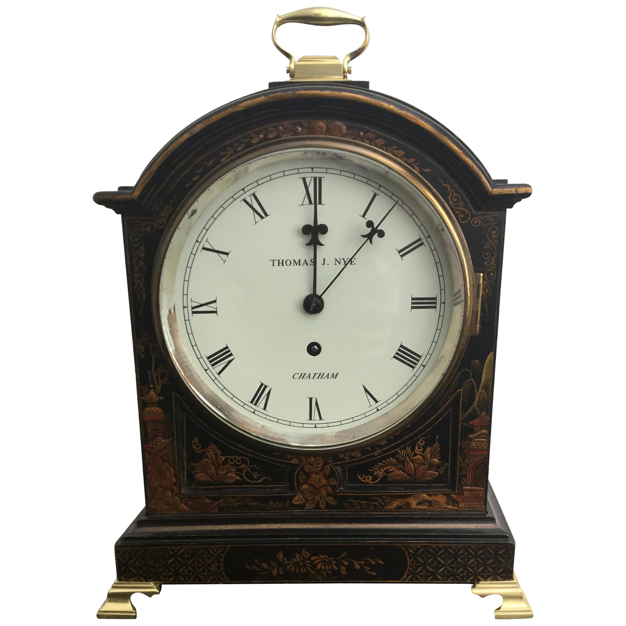 George III Style Black Chinoiserie Fusee Bracket Clock English, 19th Century
