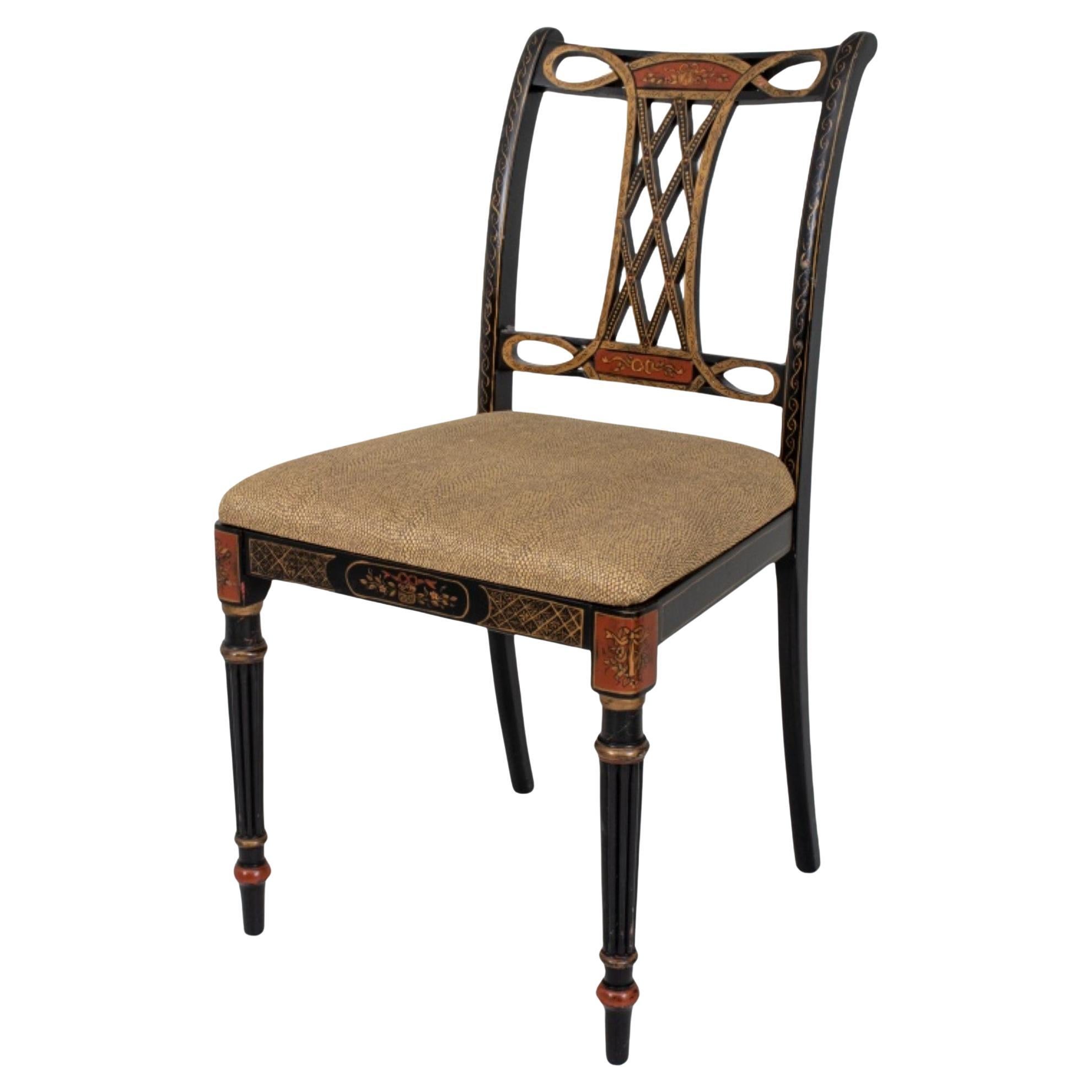 George III Style Black & Gold Japanned Side Chair For Sale