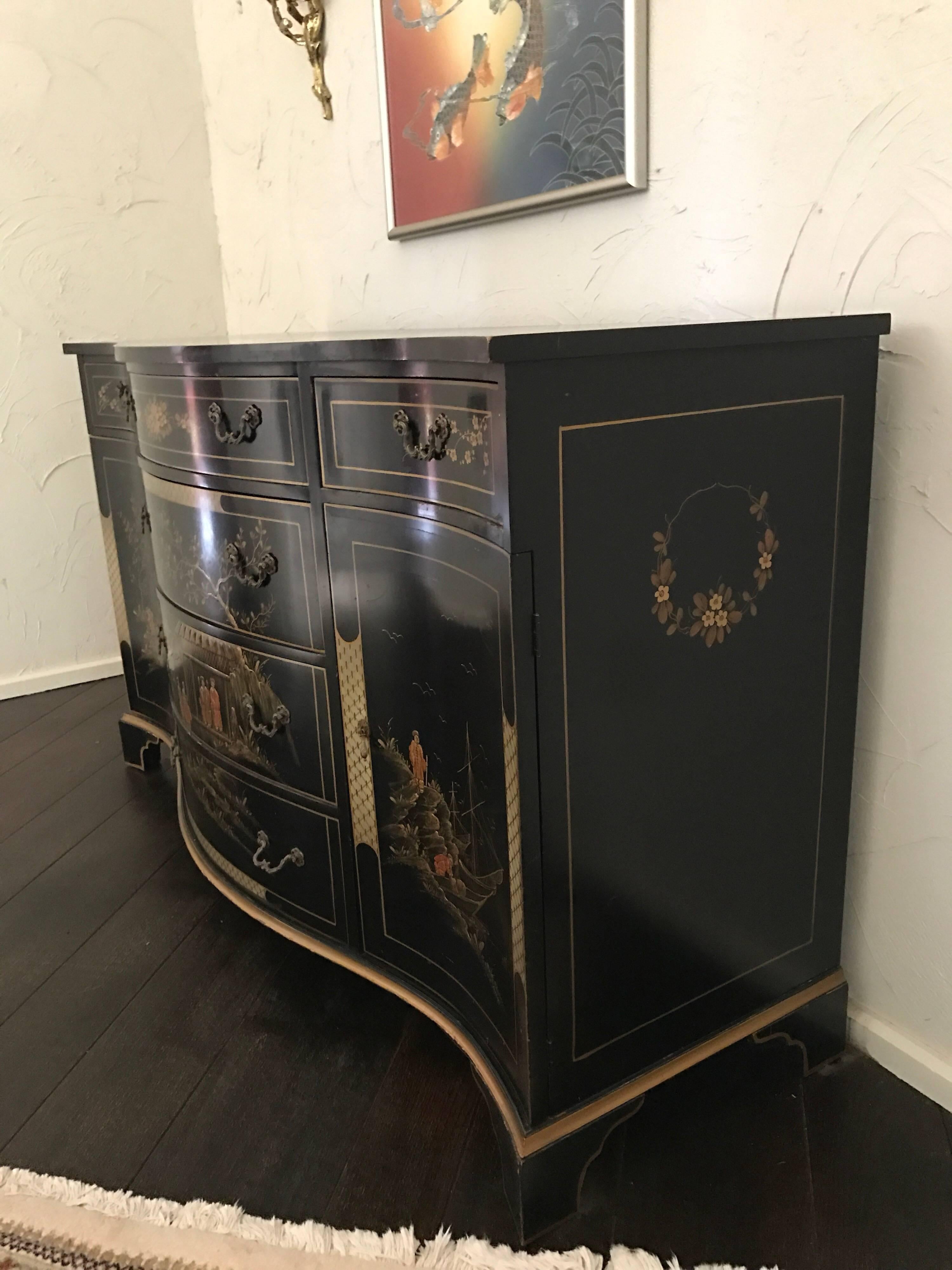 George III Style Black Japanned Chinoiserie Buffet Server Sideboard 2