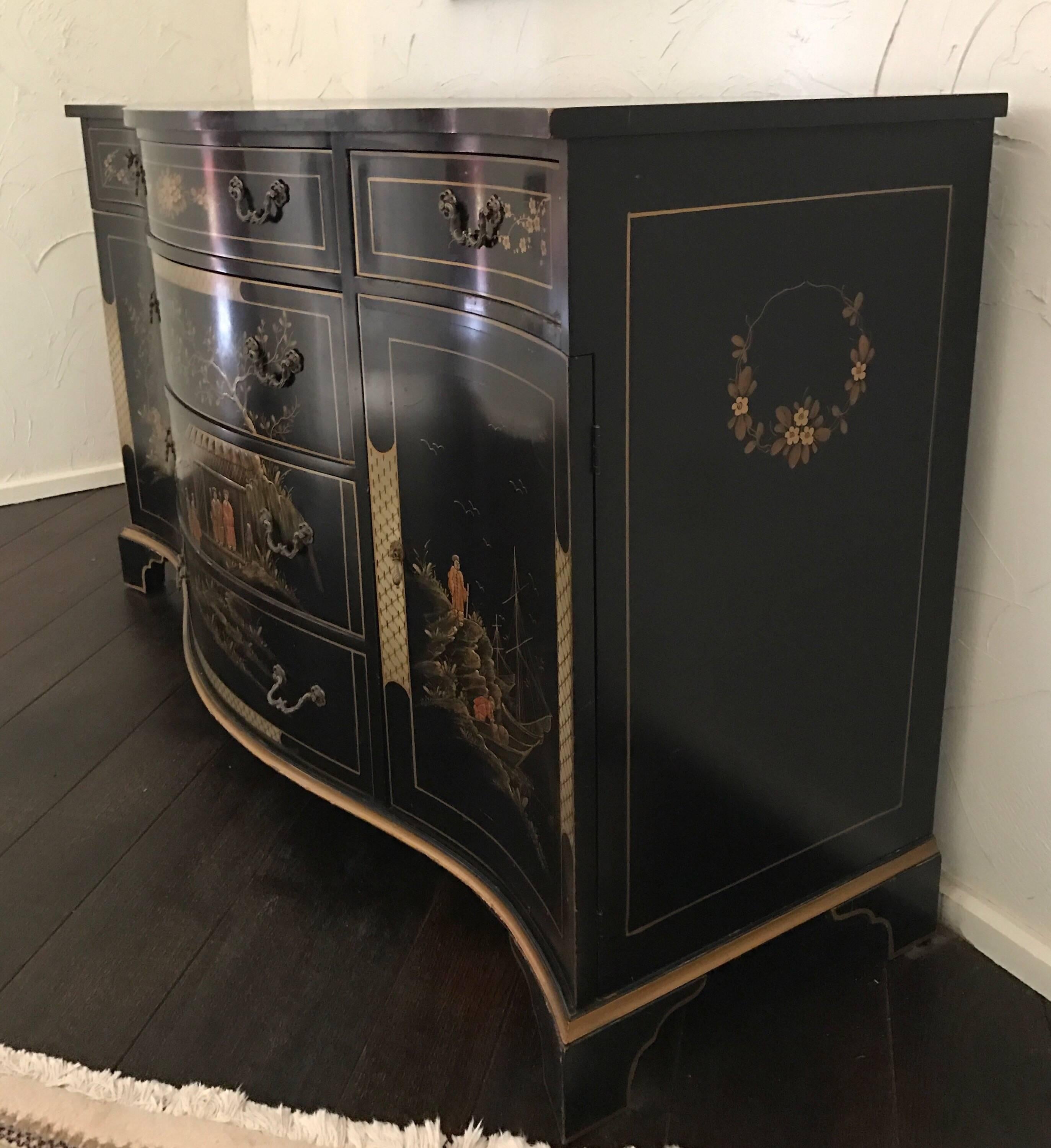 George III Style Black Japanned Chinoiserie Buffet Server Sideboard 1