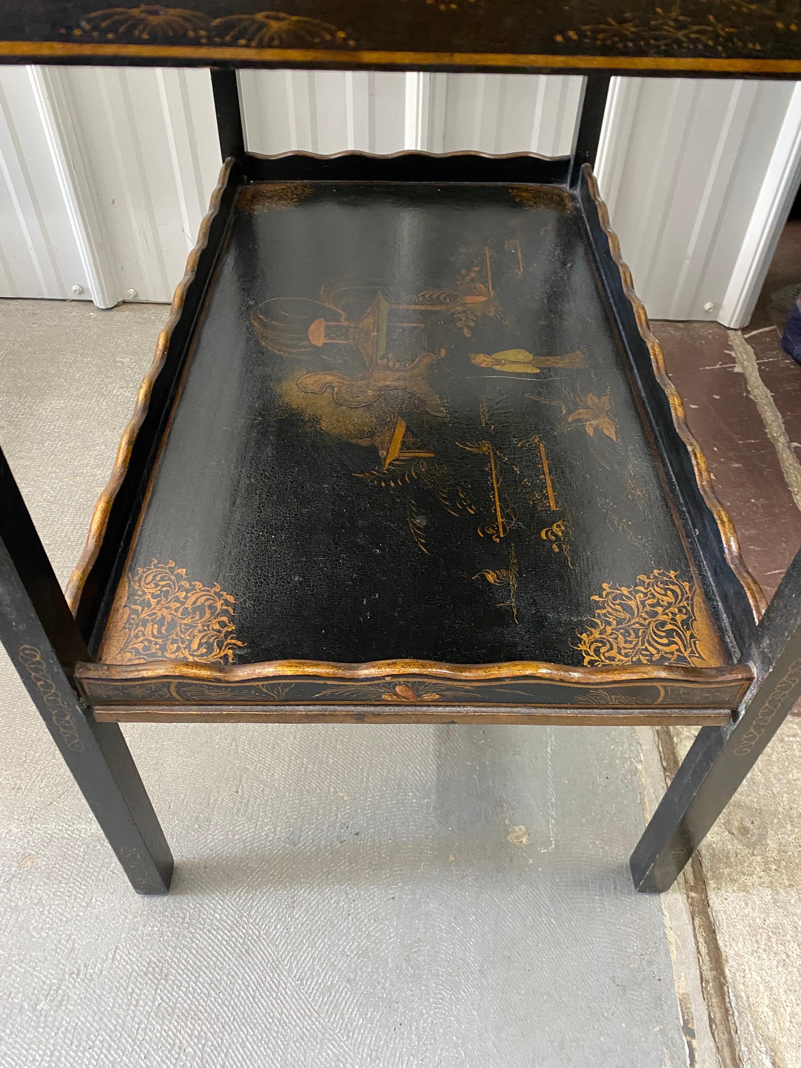 George III Style Black Lacquer Japanned Tea Table with Drawer 7