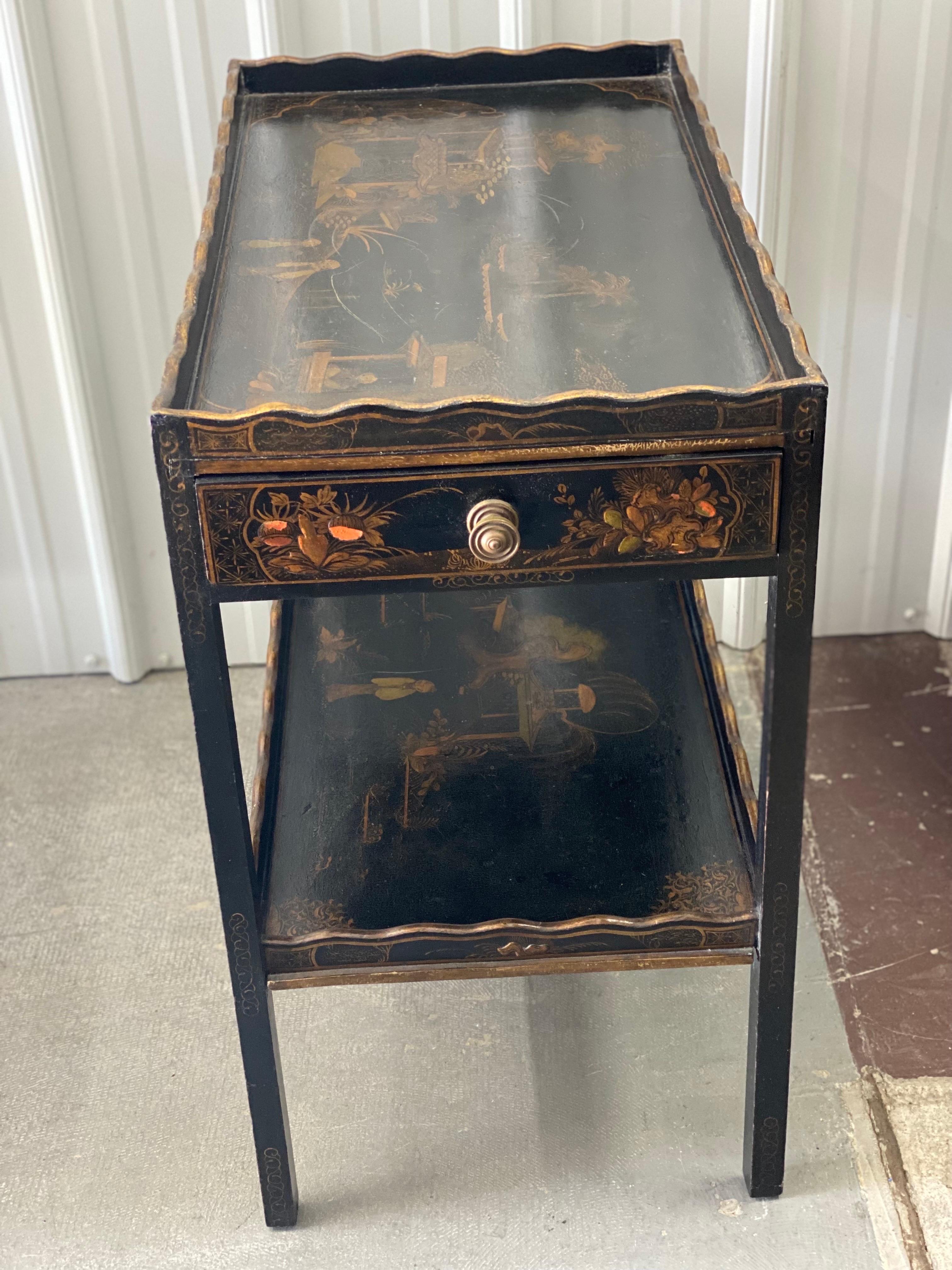 George III Style Black Lacquer Japanned Tea Table with Drawer 3