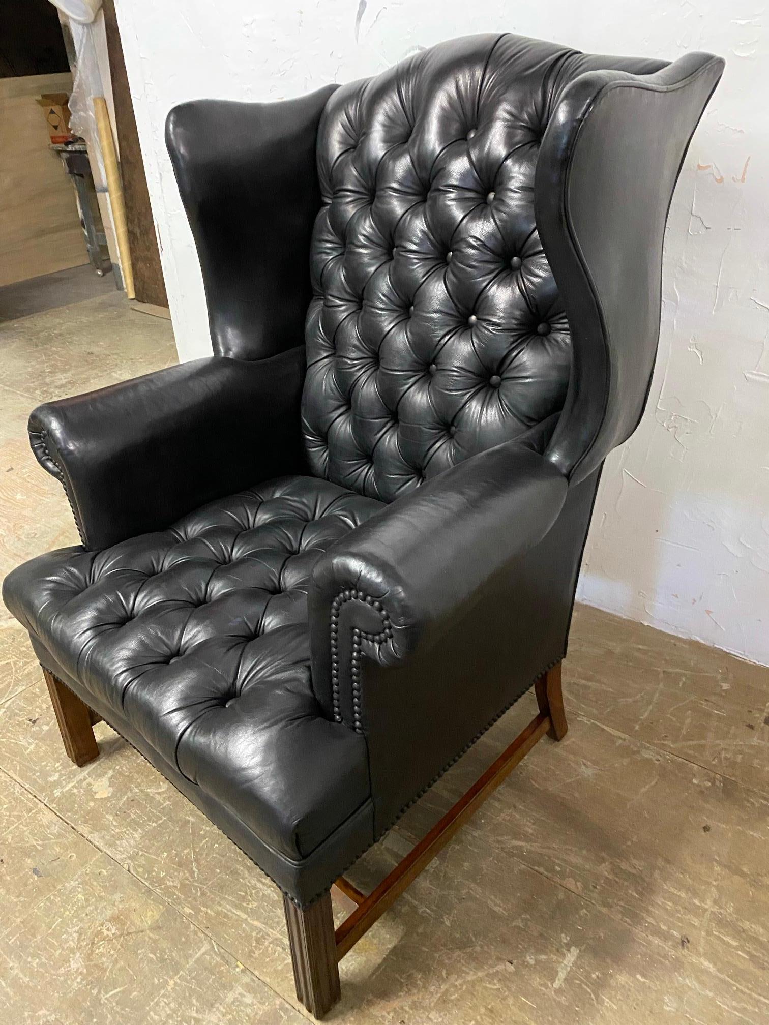 black chesterfield wing chair