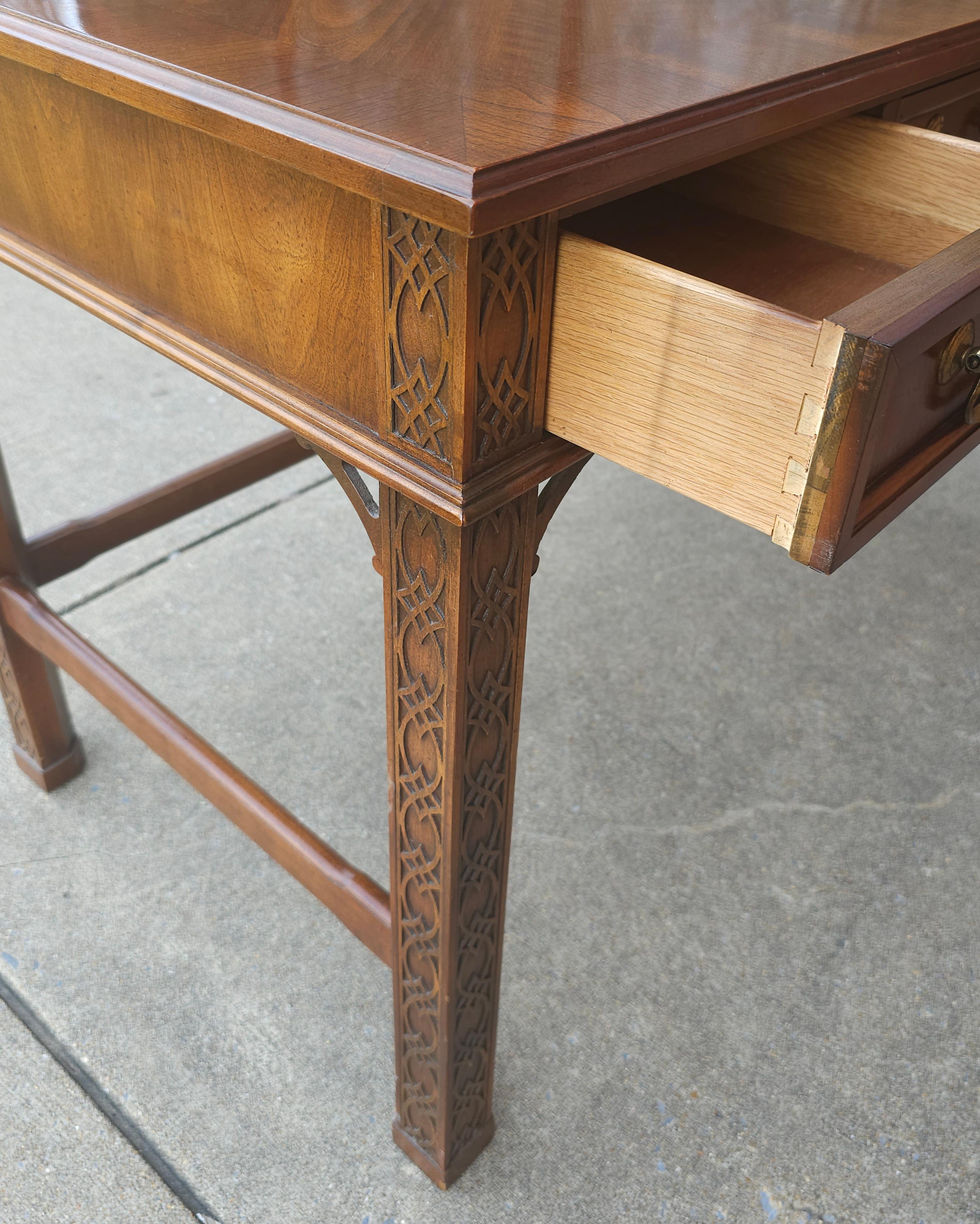 George III Style Blind Fretwork Mahogany Table Desk w/ Gallery For Sale 3