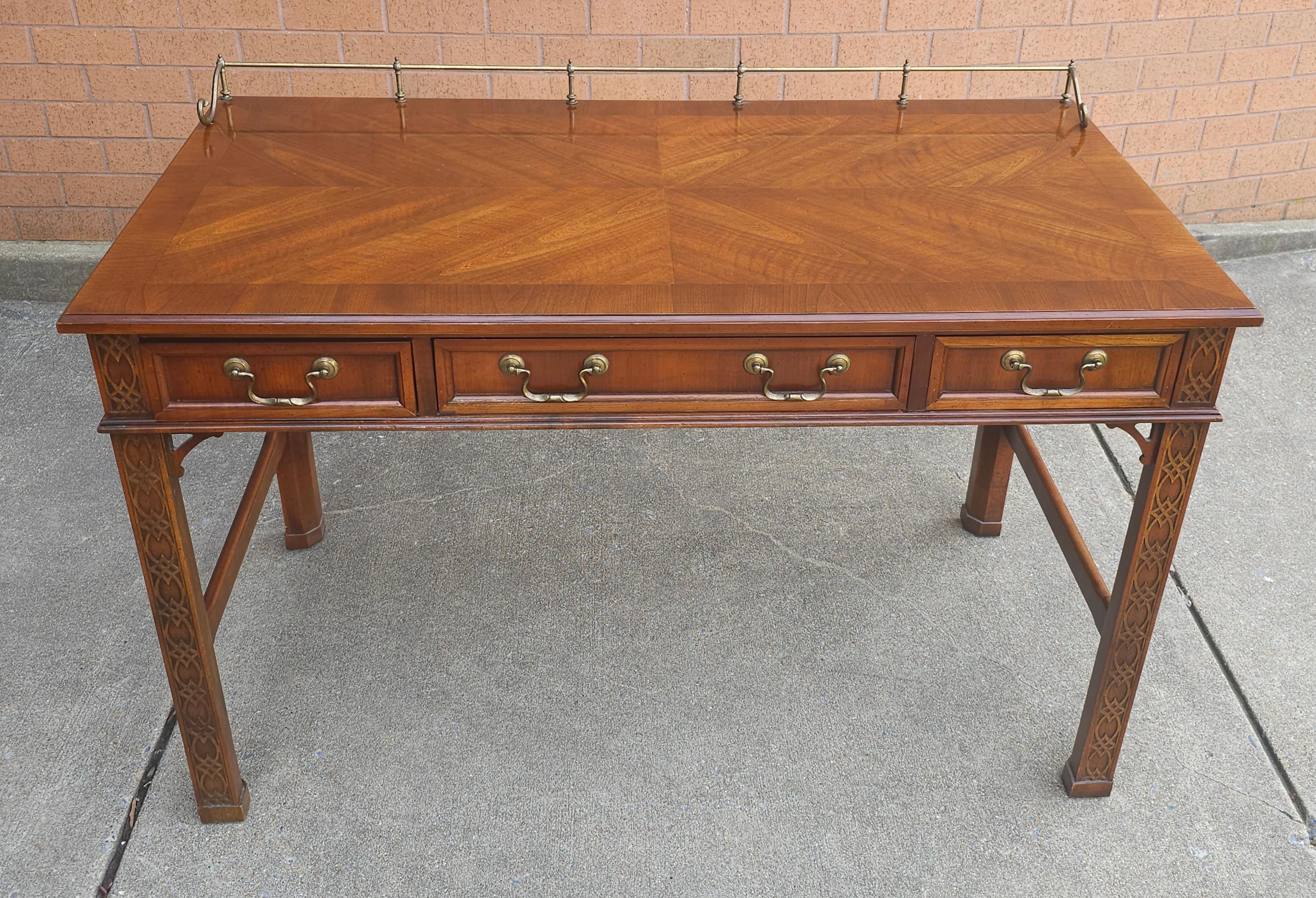 Other George III Style Blind Fretwork Mahogany Table Desk w/ Gallery For Sale