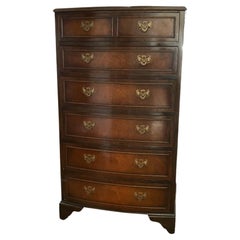 Used George III Style Bow Fronted 6 Drawer Tallboy Chest of drawers, Mahogany with br