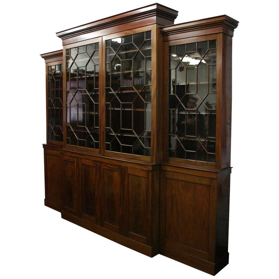 George III Style Breakfront Four-Door Cabinet Bookcase, circa 1850 For Sale