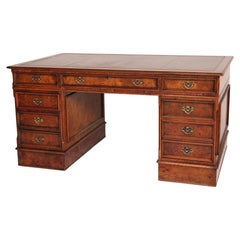 George III style Burl Elm Desk With a Tooled leather top
