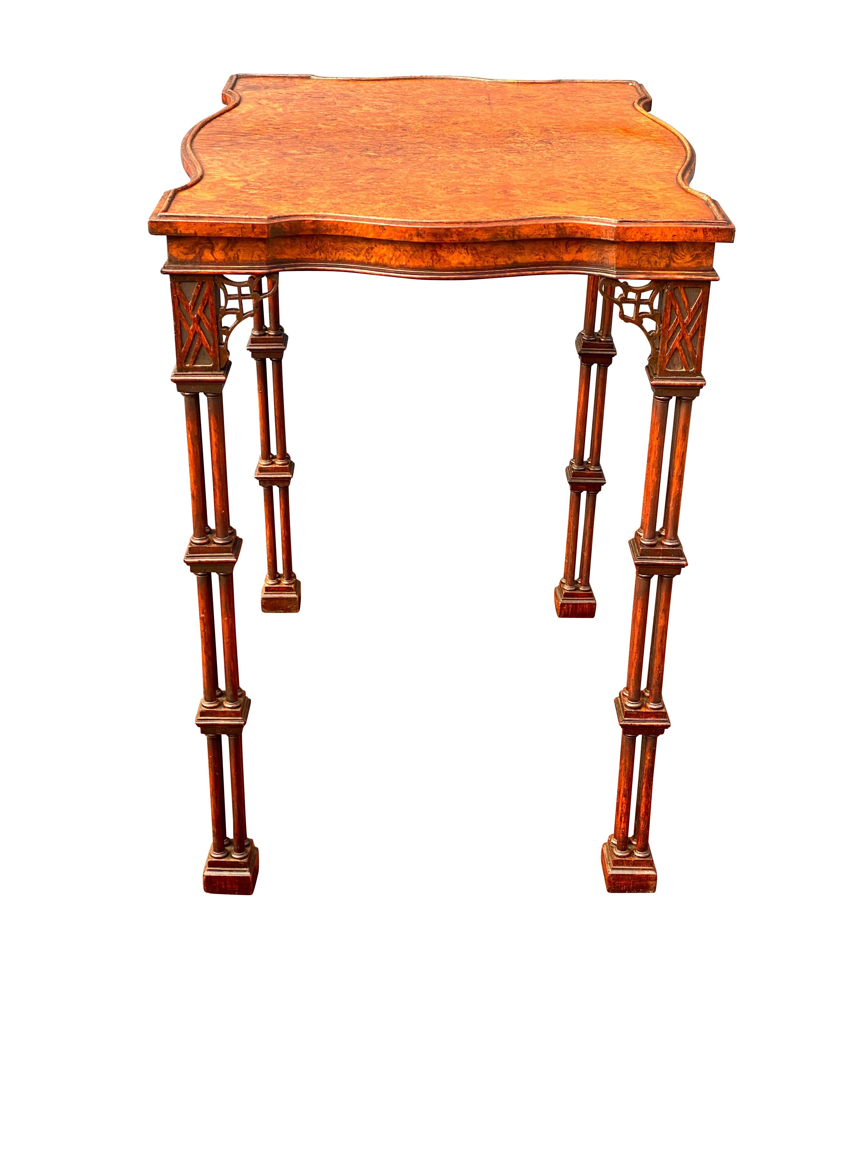 Chinese Chippendale George III Style Burl Walnut and Mahogany China Table Attributed to Gillow For Sale