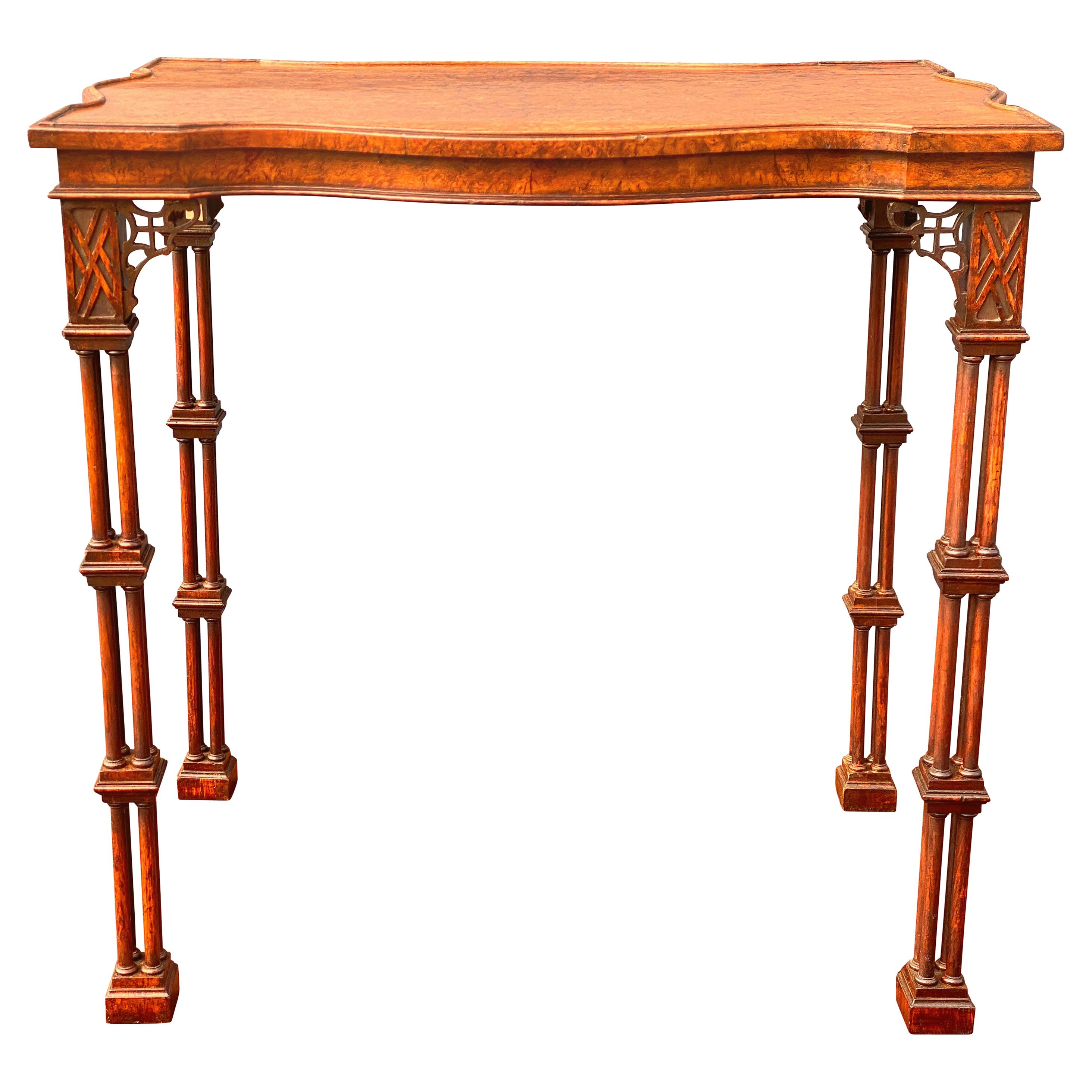 George III Style Burl Walnut and Mahogany China Table Attributed to Gillow For Sale