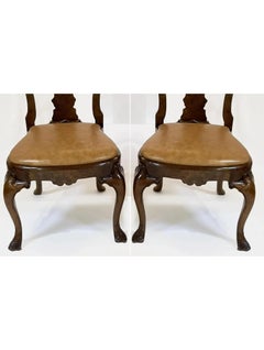 George III Style Burton Ching Burl Walnut Dining Chairs, 1990s