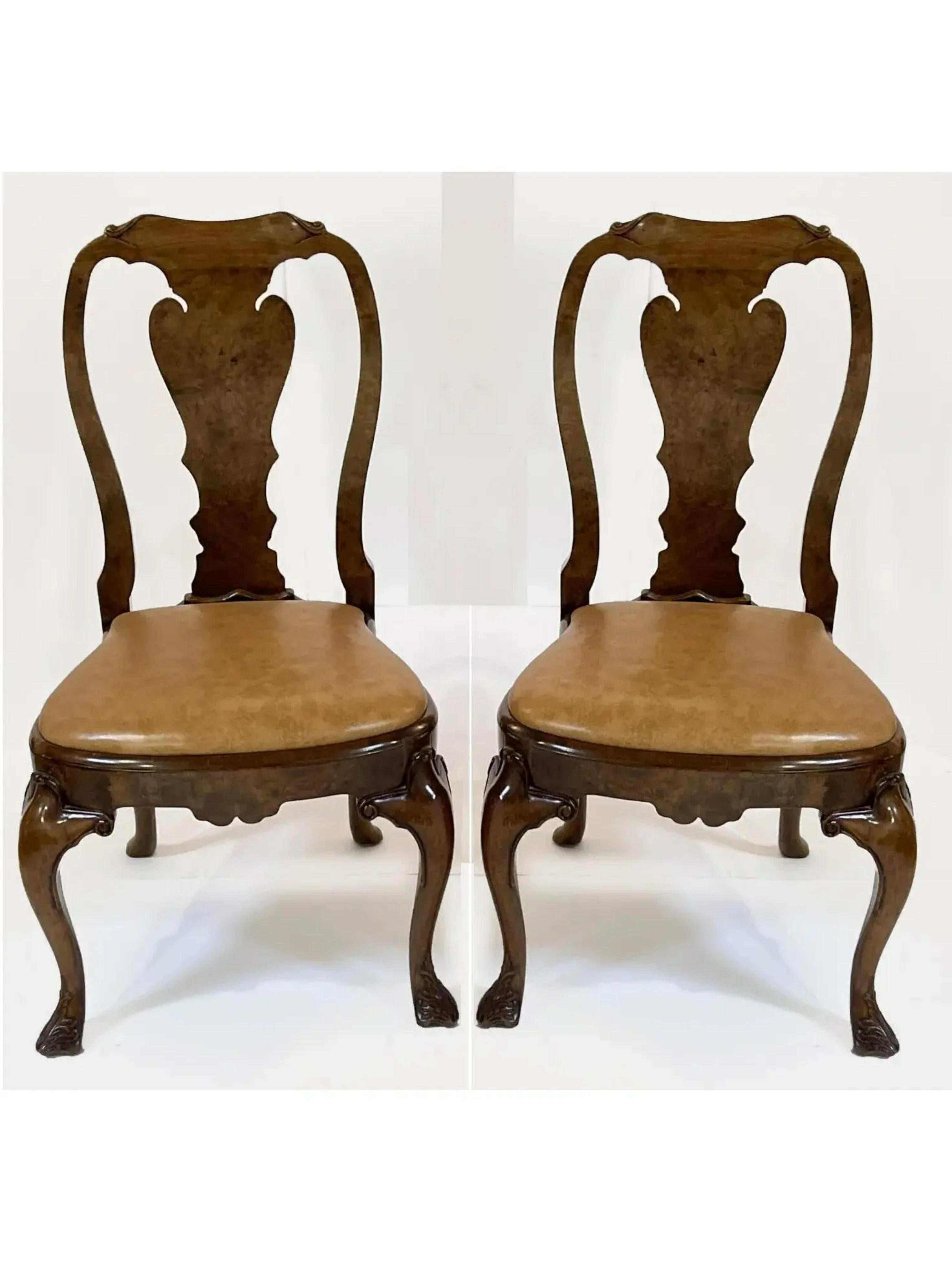 Georgian George III Style Burton Ching Burl Walnut Dining Chairs, 1990s For Sale