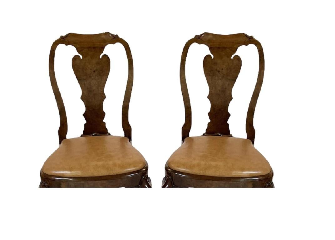 George III Style Burton Ching Burl Walnut Dining Chairs, 1990s In Good Condition For Sale In LOS ANGELES, CA