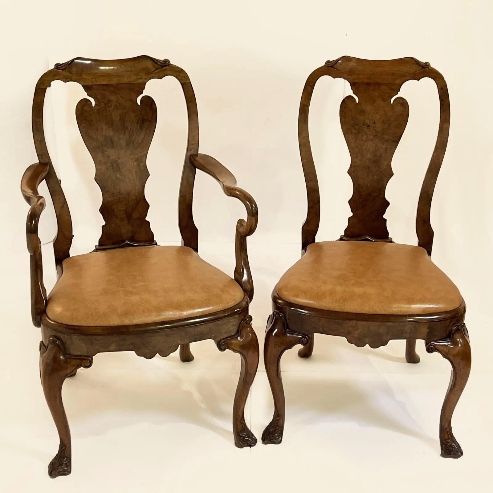 George III Style Burton Ching Burl walnut dining chairs - Set of 10.