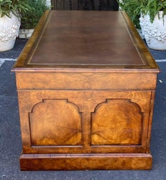 George III Style Burton-Ching Burl Walnut Pedestal Partners Desk