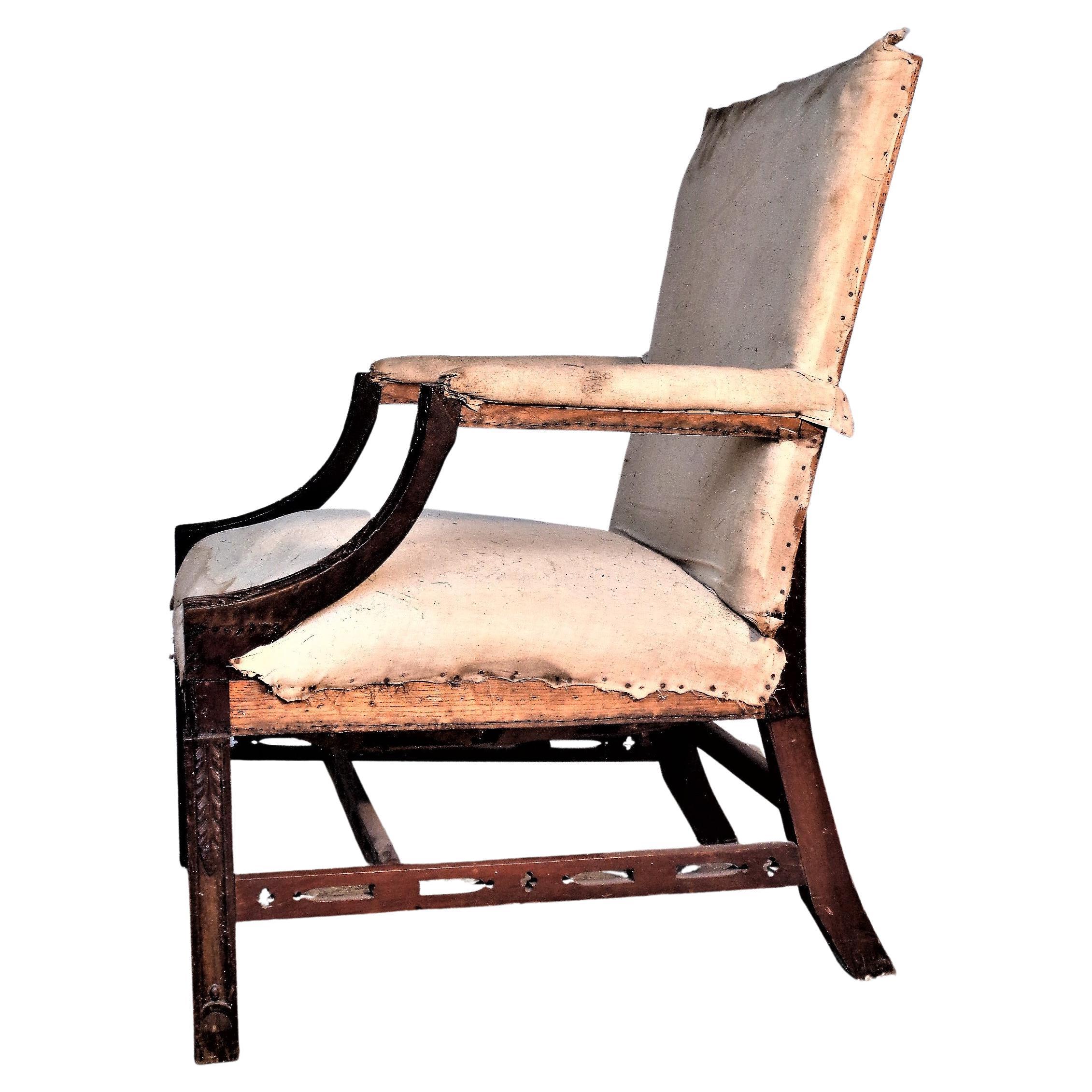 Hand-Carved George III Style Carved Lolling Chair, circa 1870