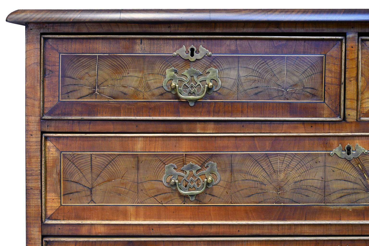 19th Century English George III Style Chest of Drawers with Yew-Wood Oyster Veneer For Sale