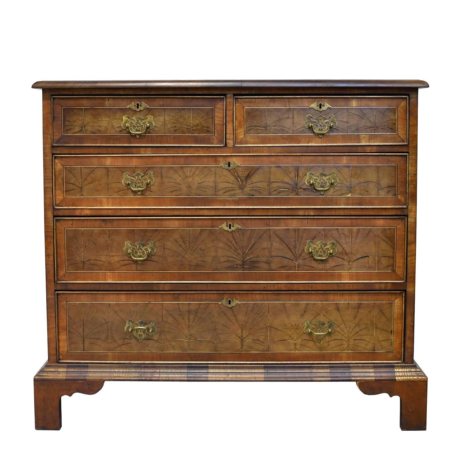 English George III Style Chest of Drawers with Yew-Wood Oyster Veneer For Sale