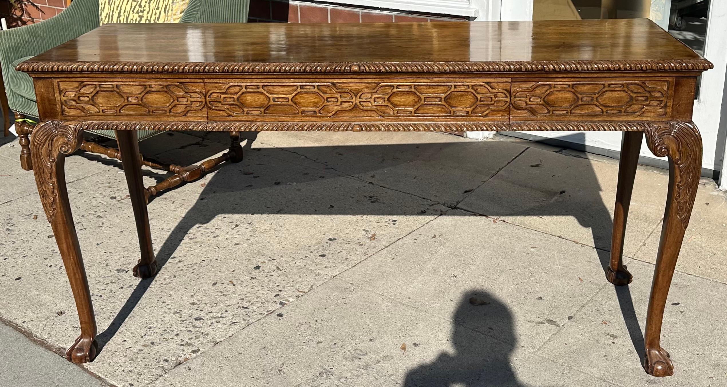 Walnut George III Style Chinese Chippendale Console or Serving Table by Burton-Ching For Sale