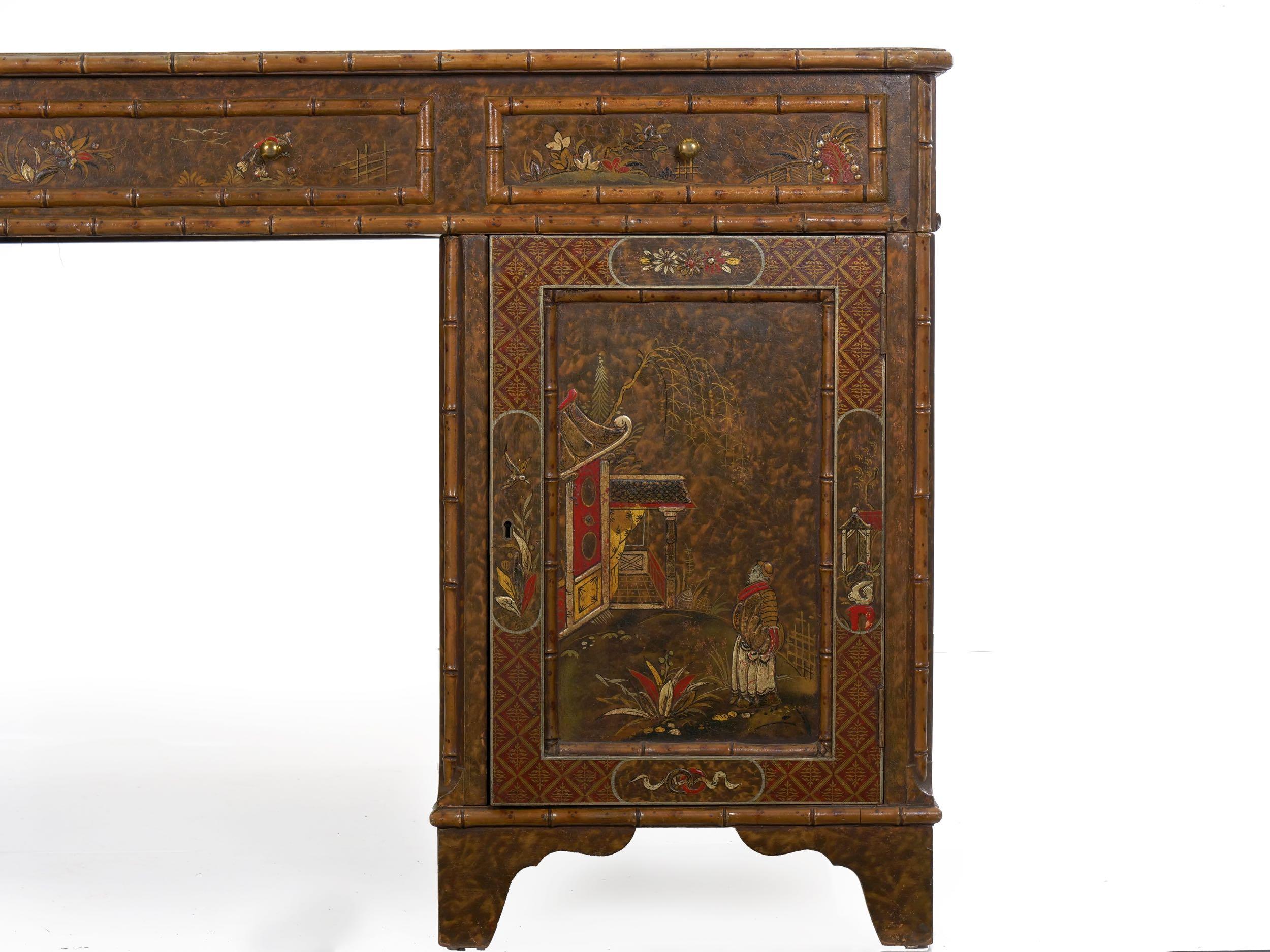 George III Style Chinoiserie Decorated Pedestal Desk, England, circa 1880 4