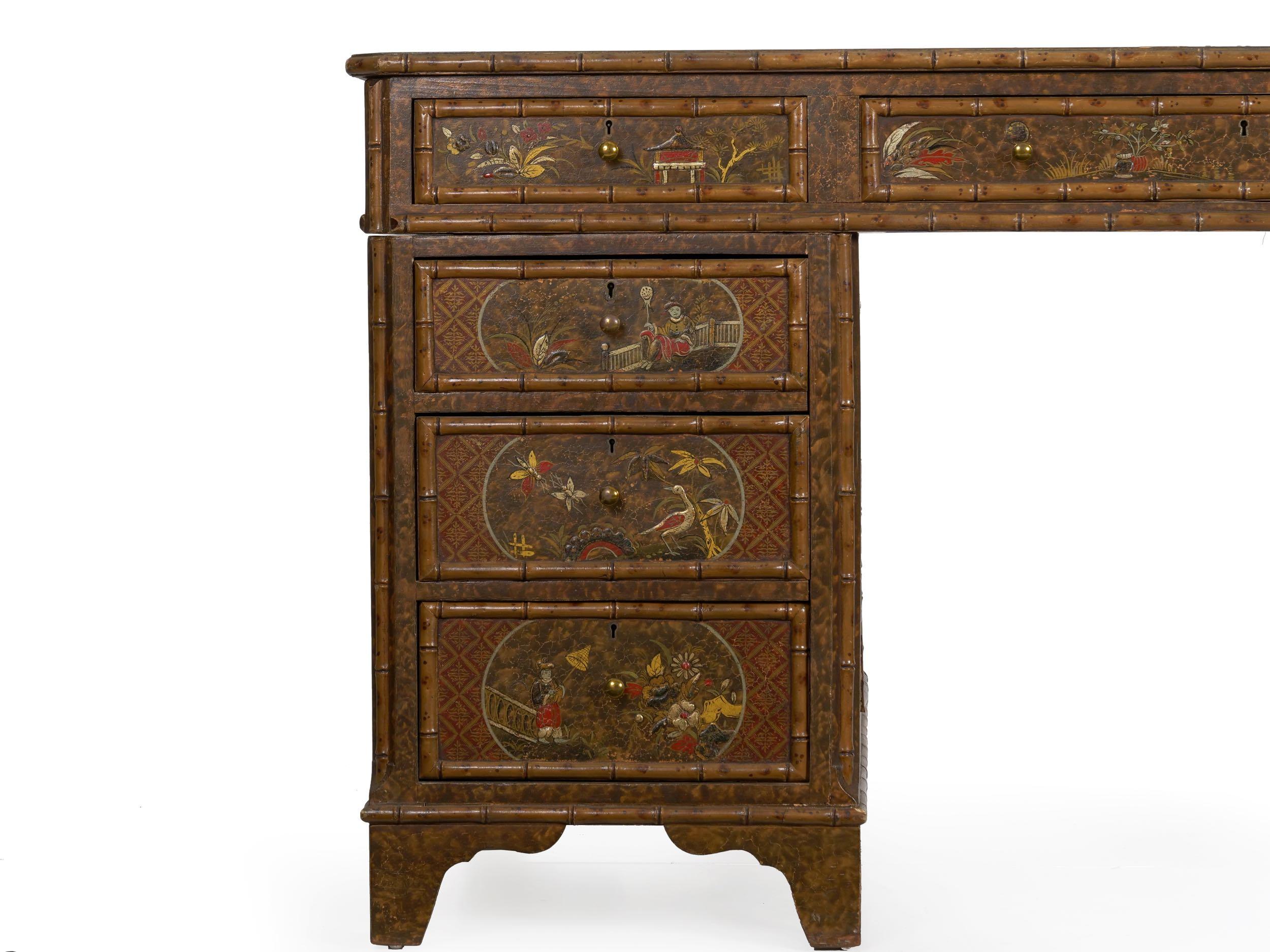 George III Style Chinoiserie Decorated Pedestal Desk, England, circa 1880 1