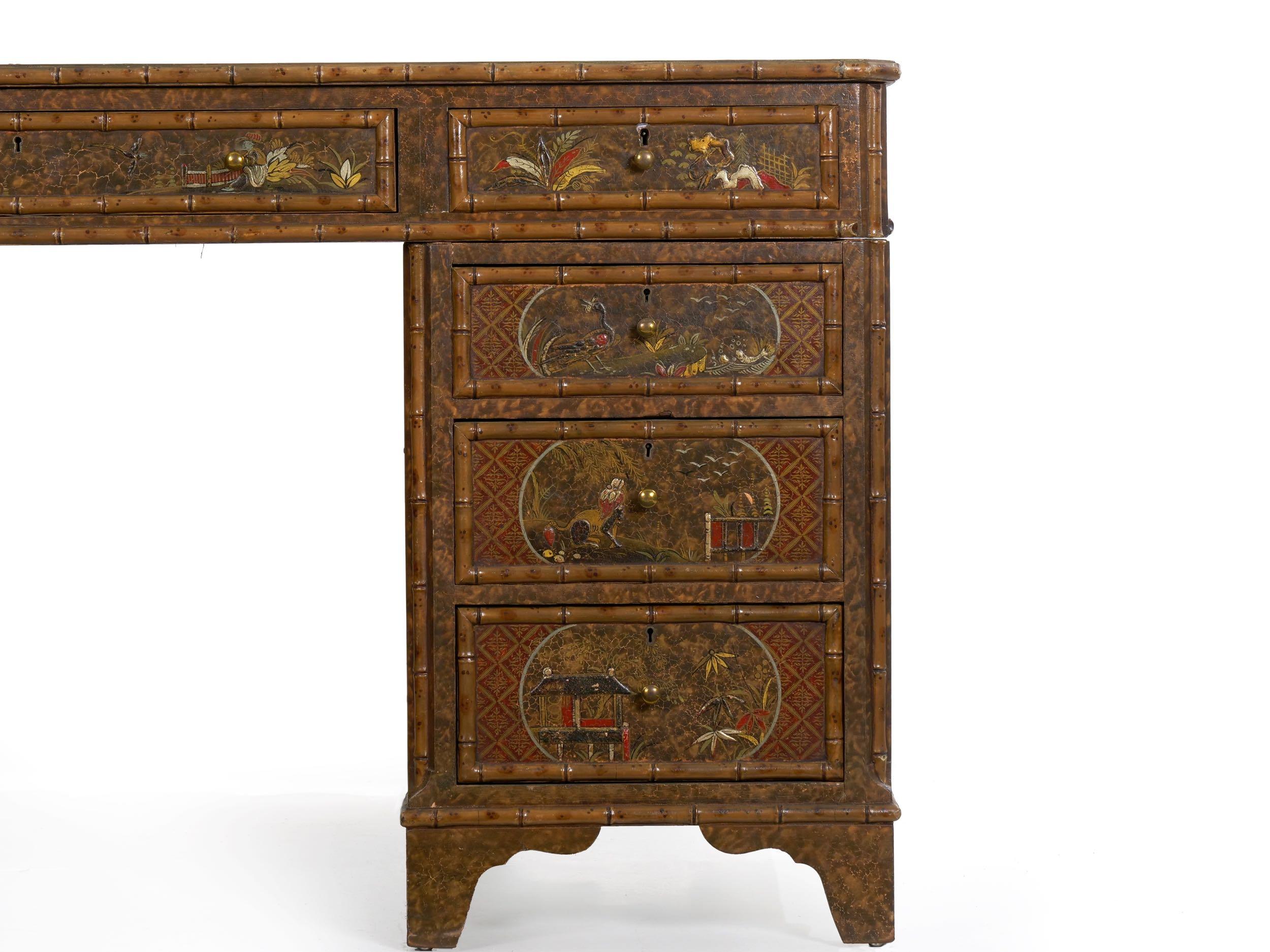 George III Style Chinoiserie Decorated Pedestal Desk, England, circa 1880 2