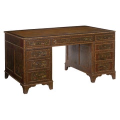 George III Style Chinoiserie Decorated Pedestal Desk, England, circa 1880