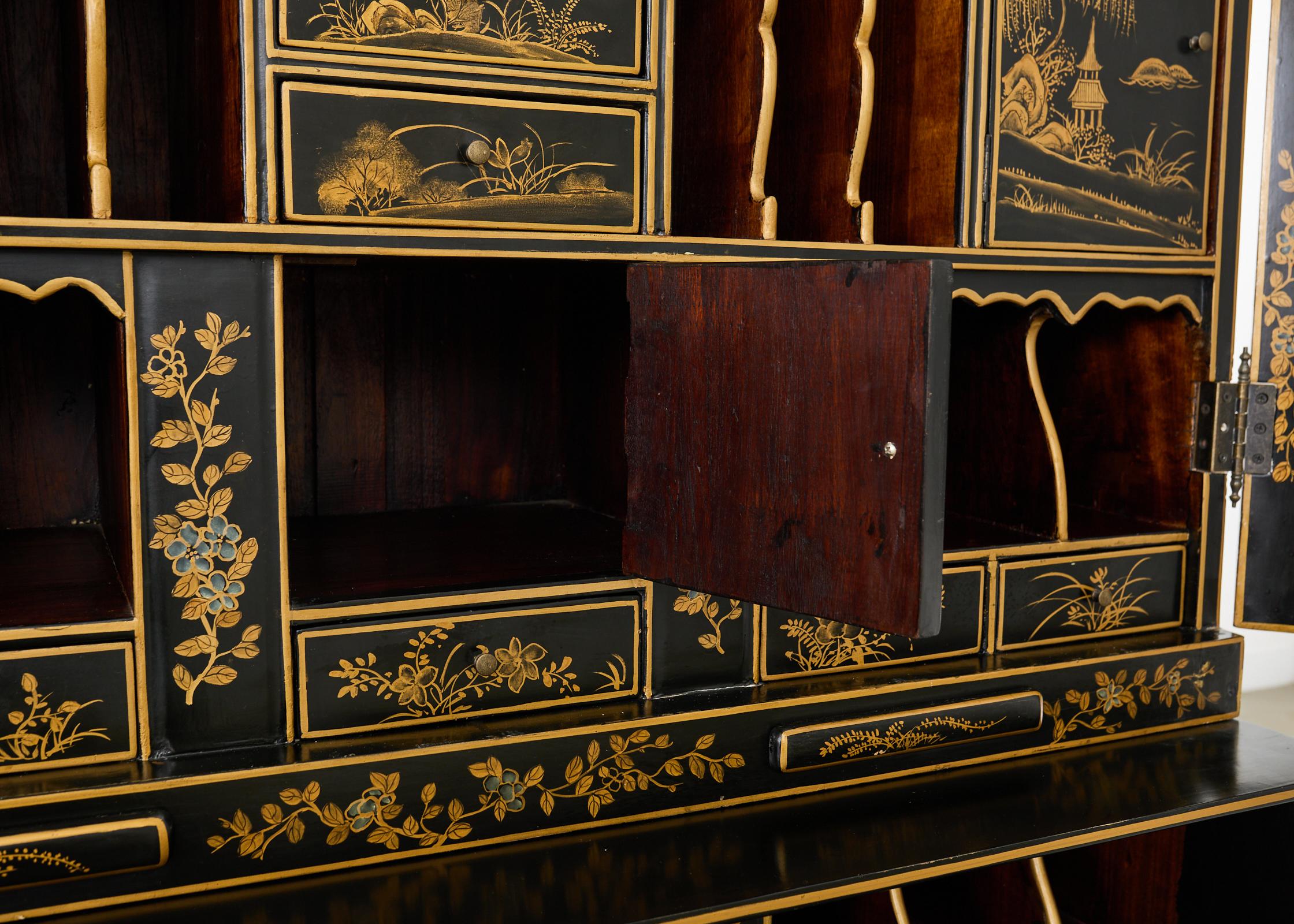 George III Style Chinoiserie Lacquered Secretary Bookcase Desk 5