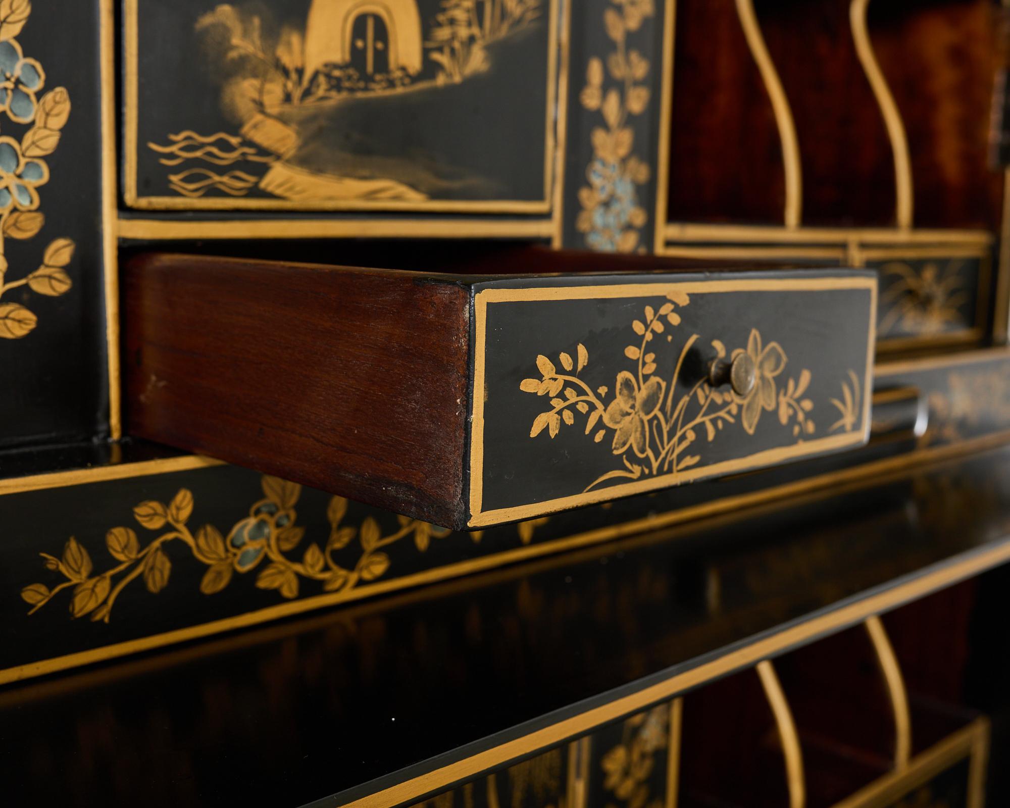 George III Style Chinoiserie Lacquered Secretary Bookcase Desk 6