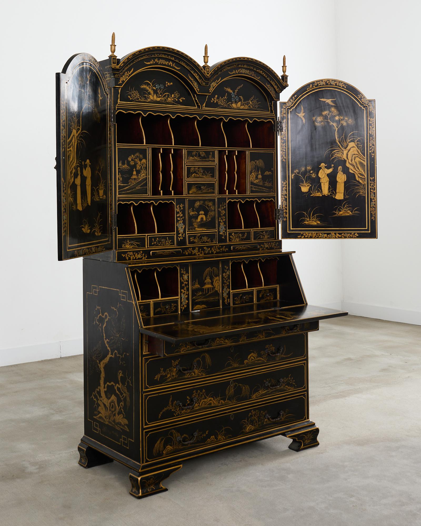 George III Style Chinoiserie Lacquered Secretary Bookcase Desk 7