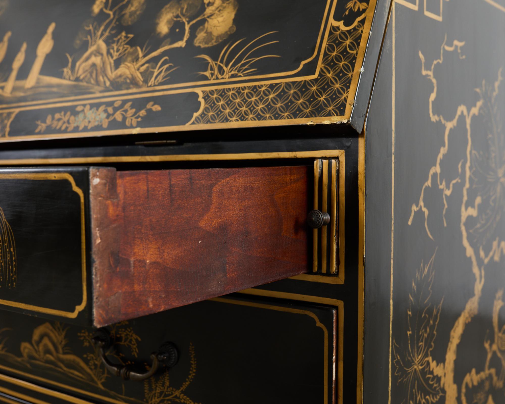 George III Style Chinoiserie Lacquered Secretary Bookcase Desk 8