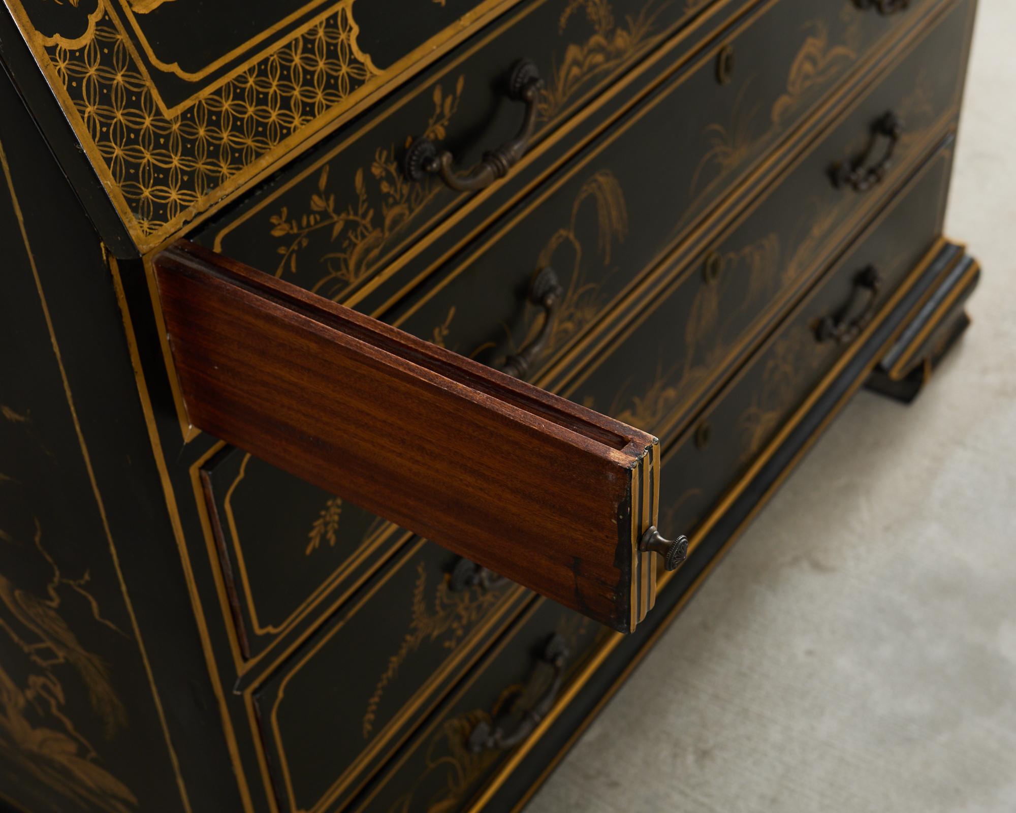 George III Style Chinoiserie Lacquered Secretary Bookcase Desk 10