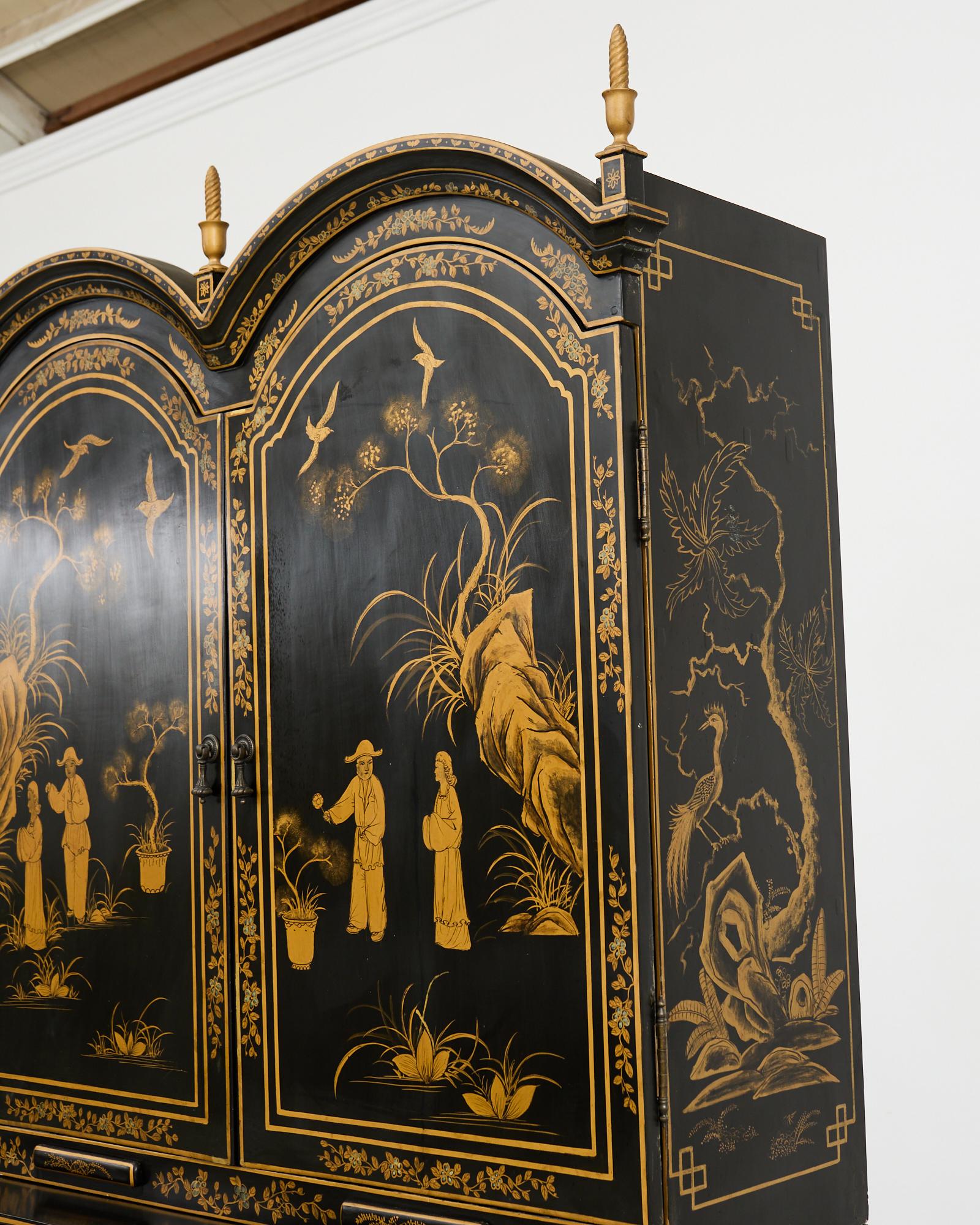 George III Style Chinoiserie Lacquered Secretary Bookcase Desk 13