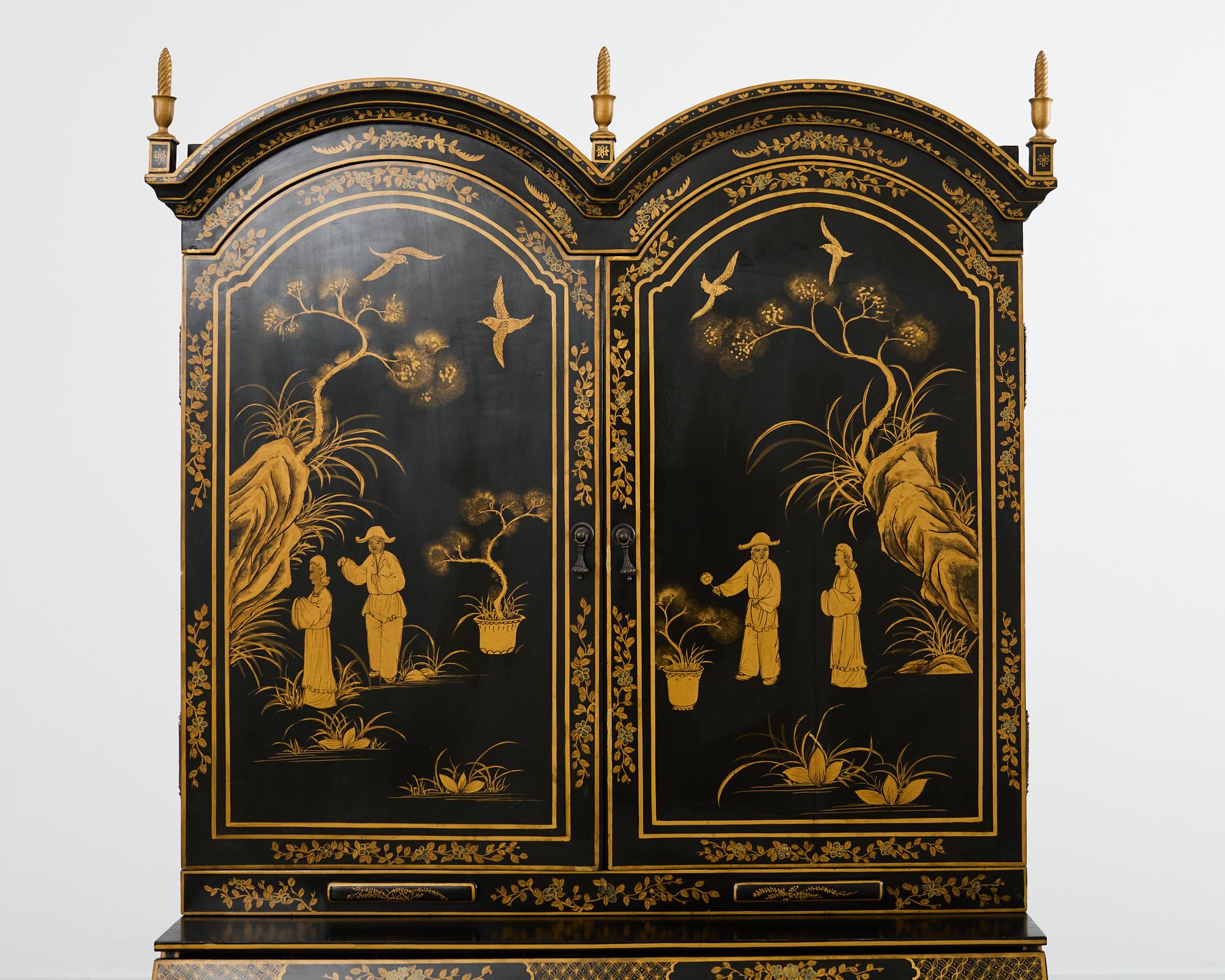George III Style Chinoiserie Lacquered Secretary Bookcase Desk In Good Condition In Rio Vista, CA