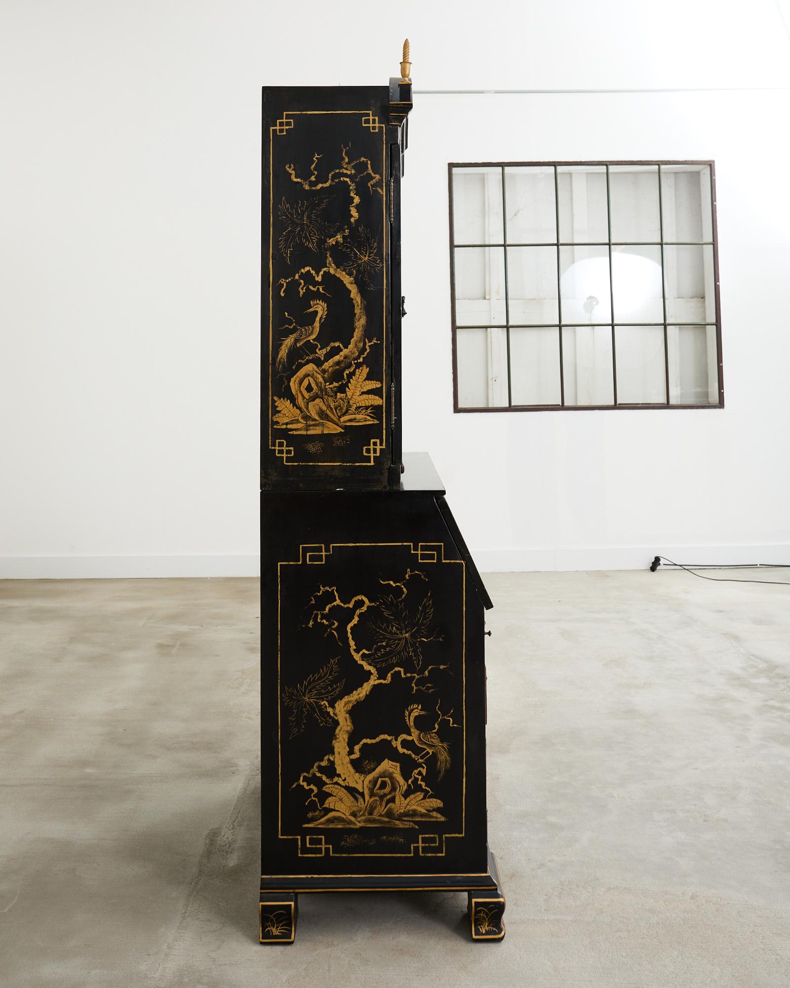 George III Style Chinoiserie Lacquered Secretary Bookcase Desk 1