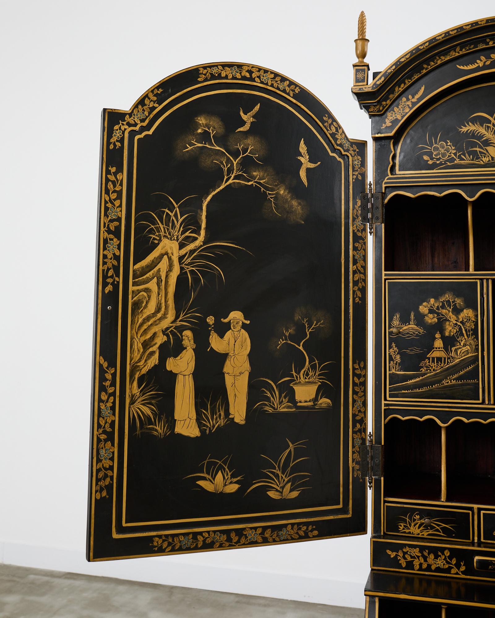 George III Style Chinoiserie Lacquered Secretary Bookcase Desk 2