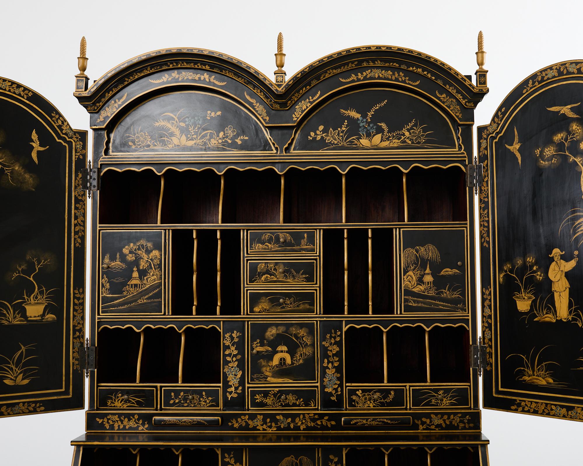 George III Style Chinoiserie Lacquered Secretary Bookcase Desk 3
