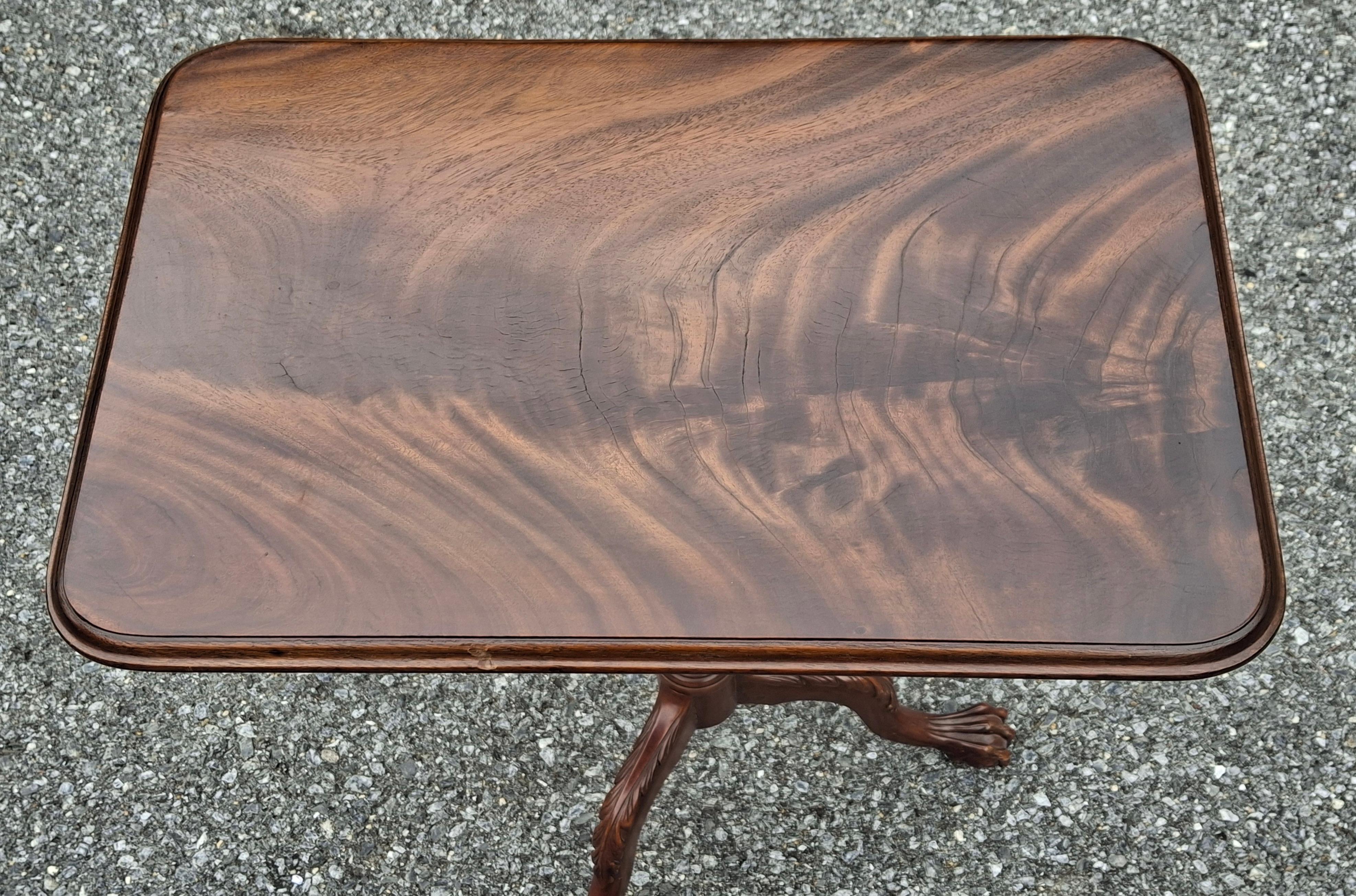 Stained George III Style Crotch Mahogany Pedestal Tilt Top Side Table For Sale