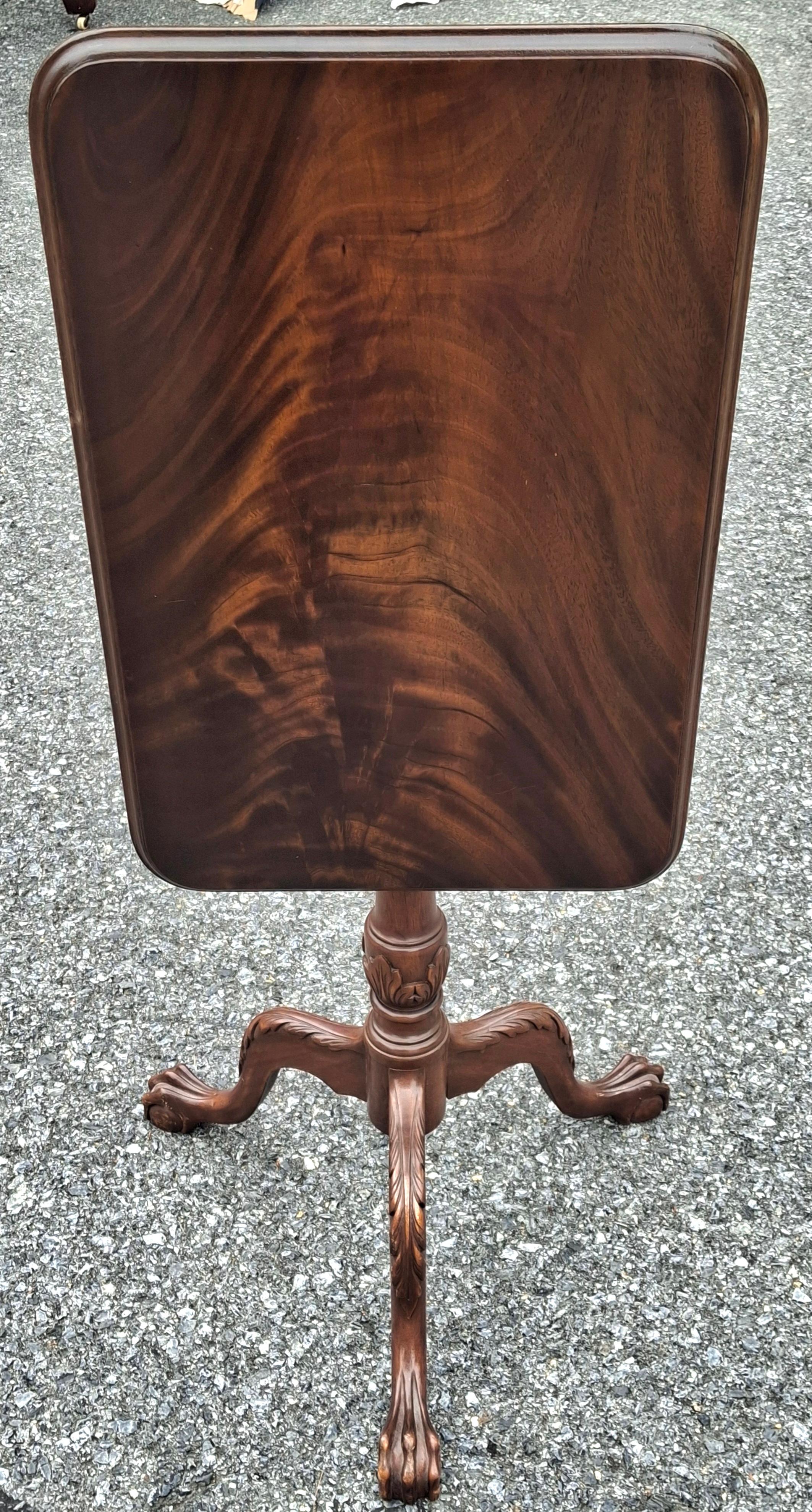 20th Century George III Style Crotch Mahogany Pedestal Tilt Top Side Table For Sale