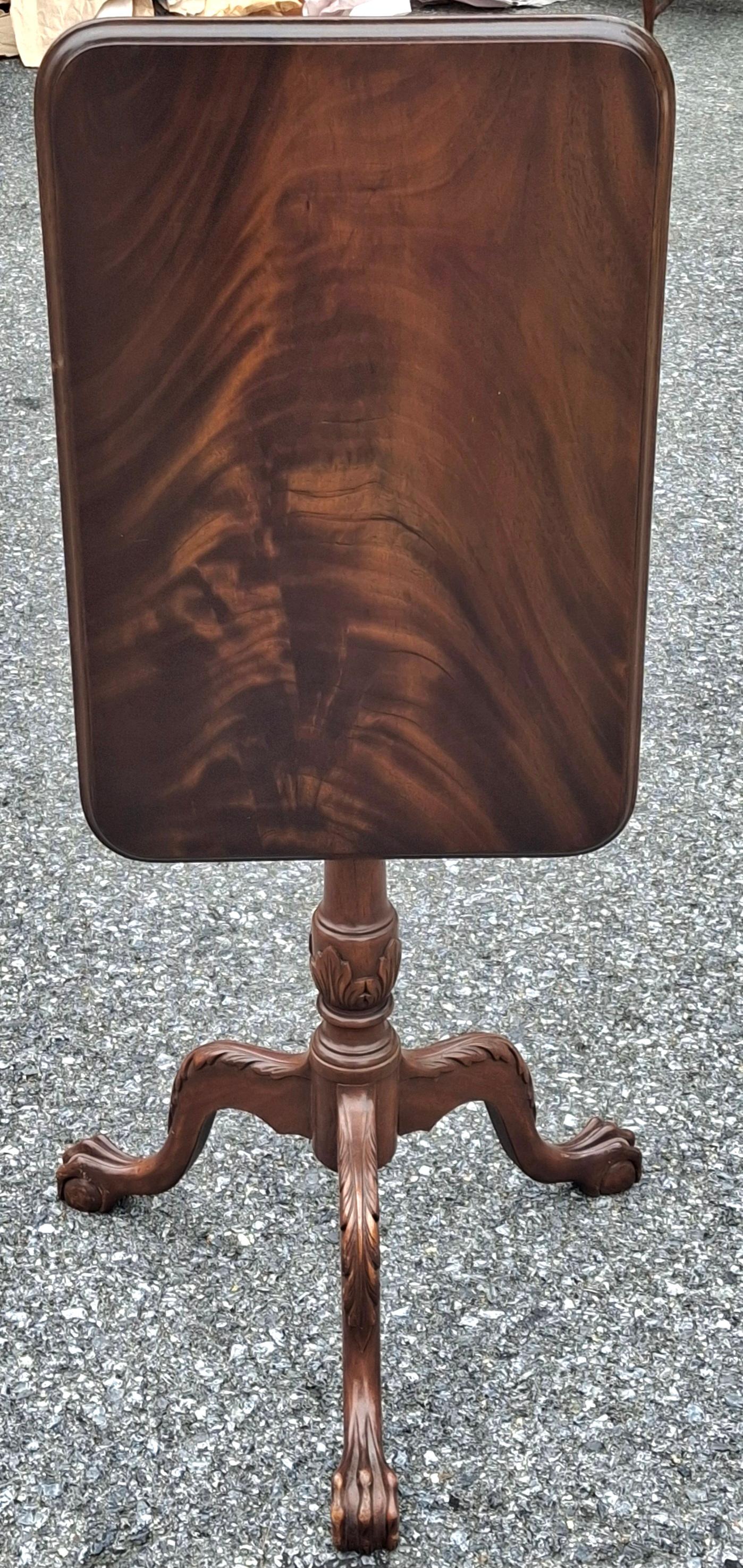 George III Style Crotch Mahogany Pedestal Tilt Top Side Table For Sale 1