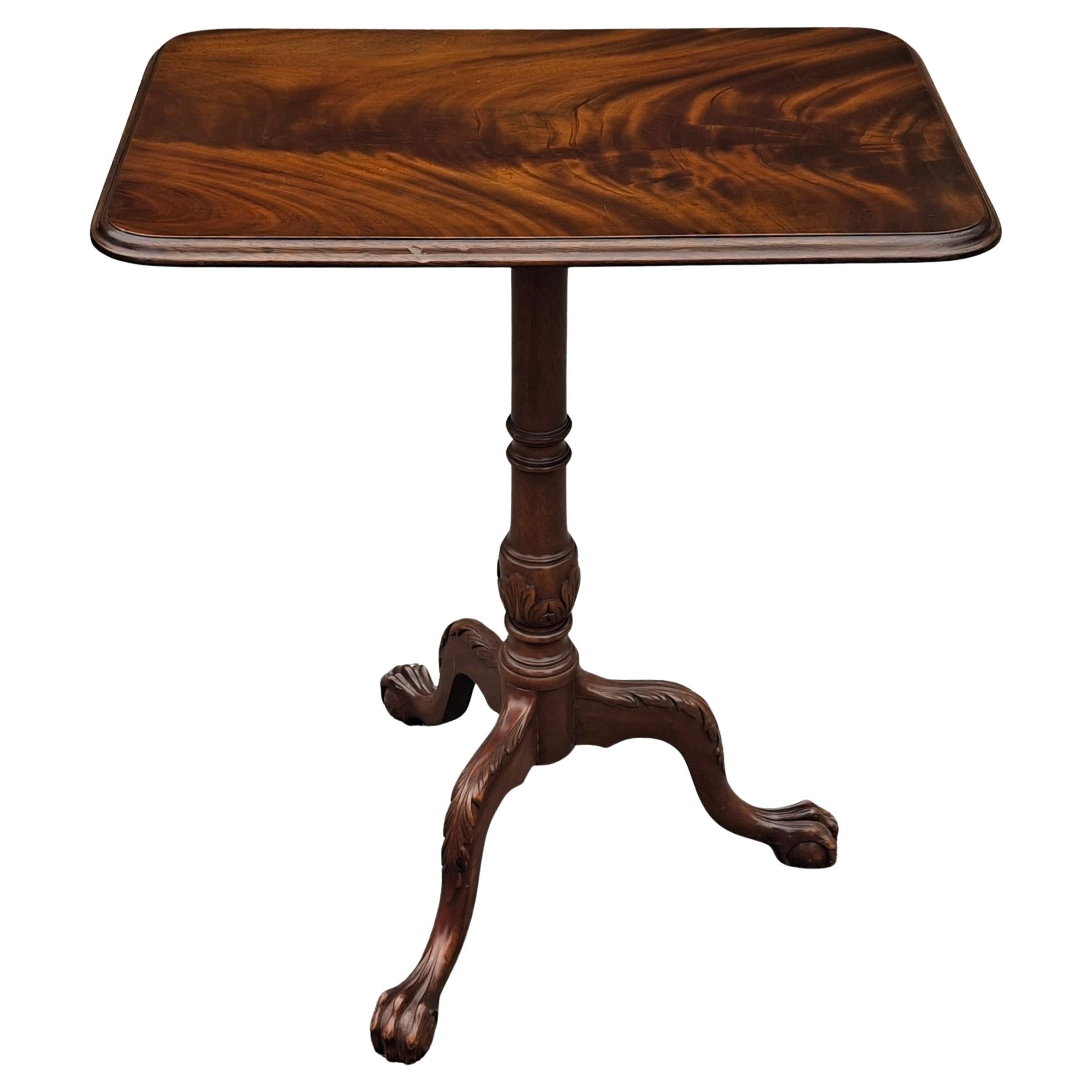George III Style Crotch Mahogany Pedestal Tilt Top Side Table For Sale