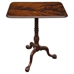 George III Style Crotch Mahogany Pedestal Tilt Top Side Table